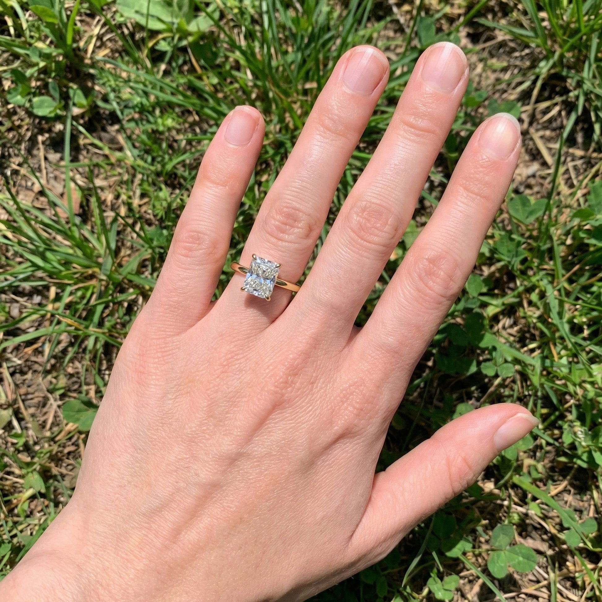 Elegant Hidden Halo Engagement Ring in 14K Solid Gold, 3.50 CT Radiant Cut Lab Created Diamond, Handmade Jewelry, Birthday Gift For Her