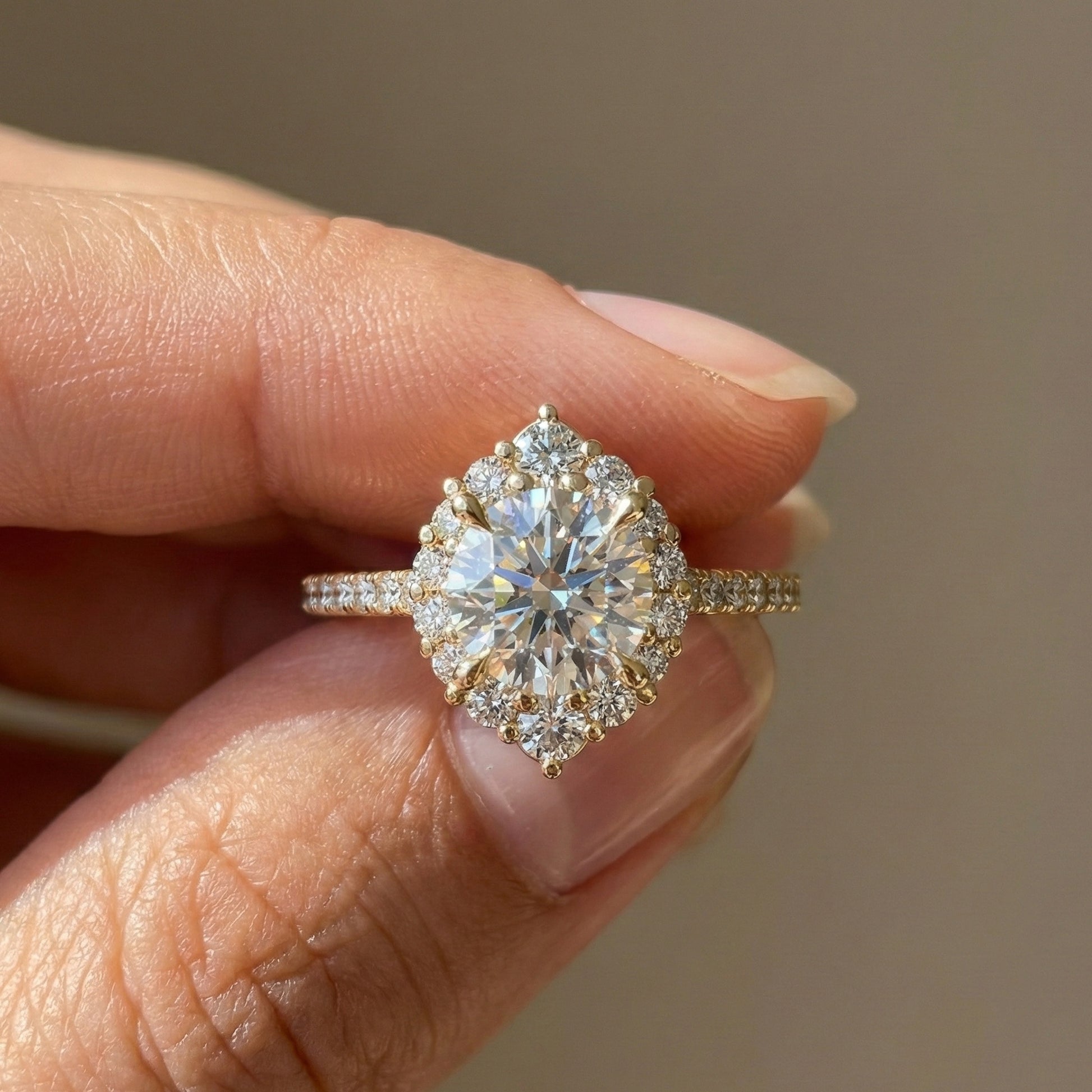 Dainty Floral Diamond Halo Pave Engagement Ring in 14K Solid Gold, 1.00 CT Round Cut Lab Diamond, Handmade Bridal Jewelry, Anniversary Gift for Her