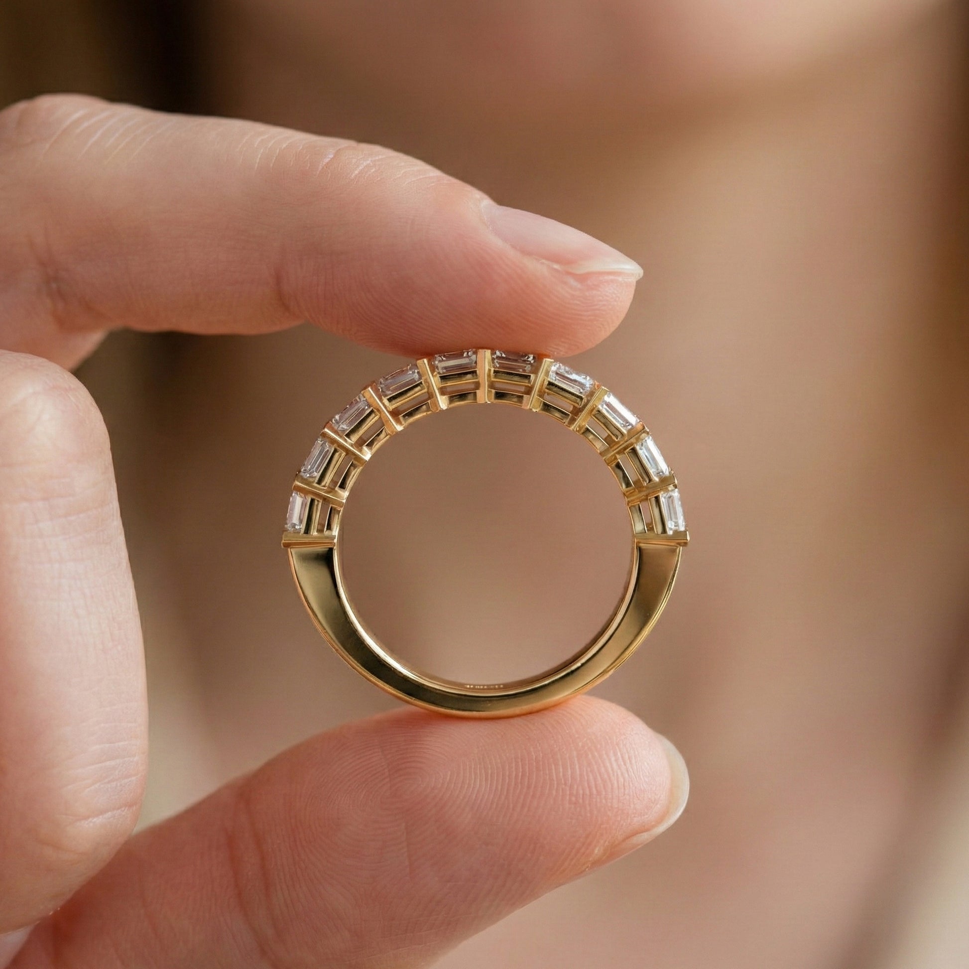 Timeless Emerald Cut Basket-Set Half Eternity Wedding Band in 14k Solid Gold, 2.50 TCW Emerald Cut Lab Created Diamonds, Bridal Jewelry