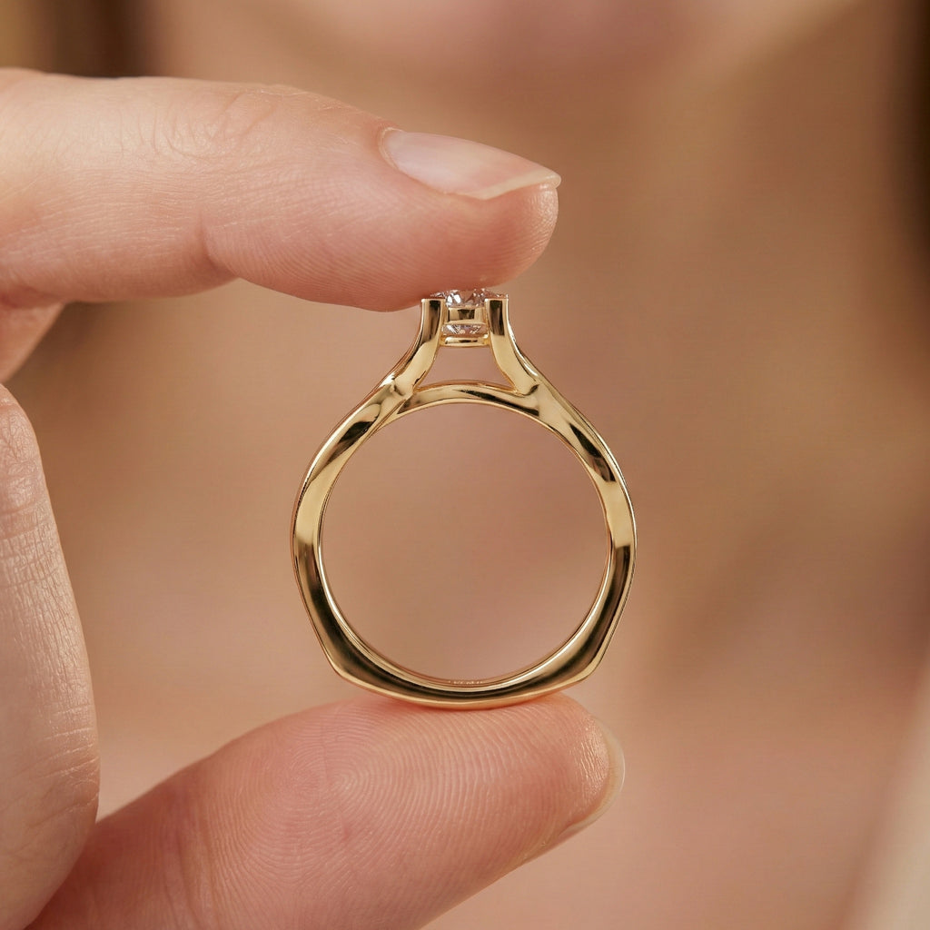 Infinity Twist Cathedral Solitaire Engagement Ring in 14k Solid Gold, 0.50 CT Round Cut Lab Diamond, Handmade Bridal Jewelry