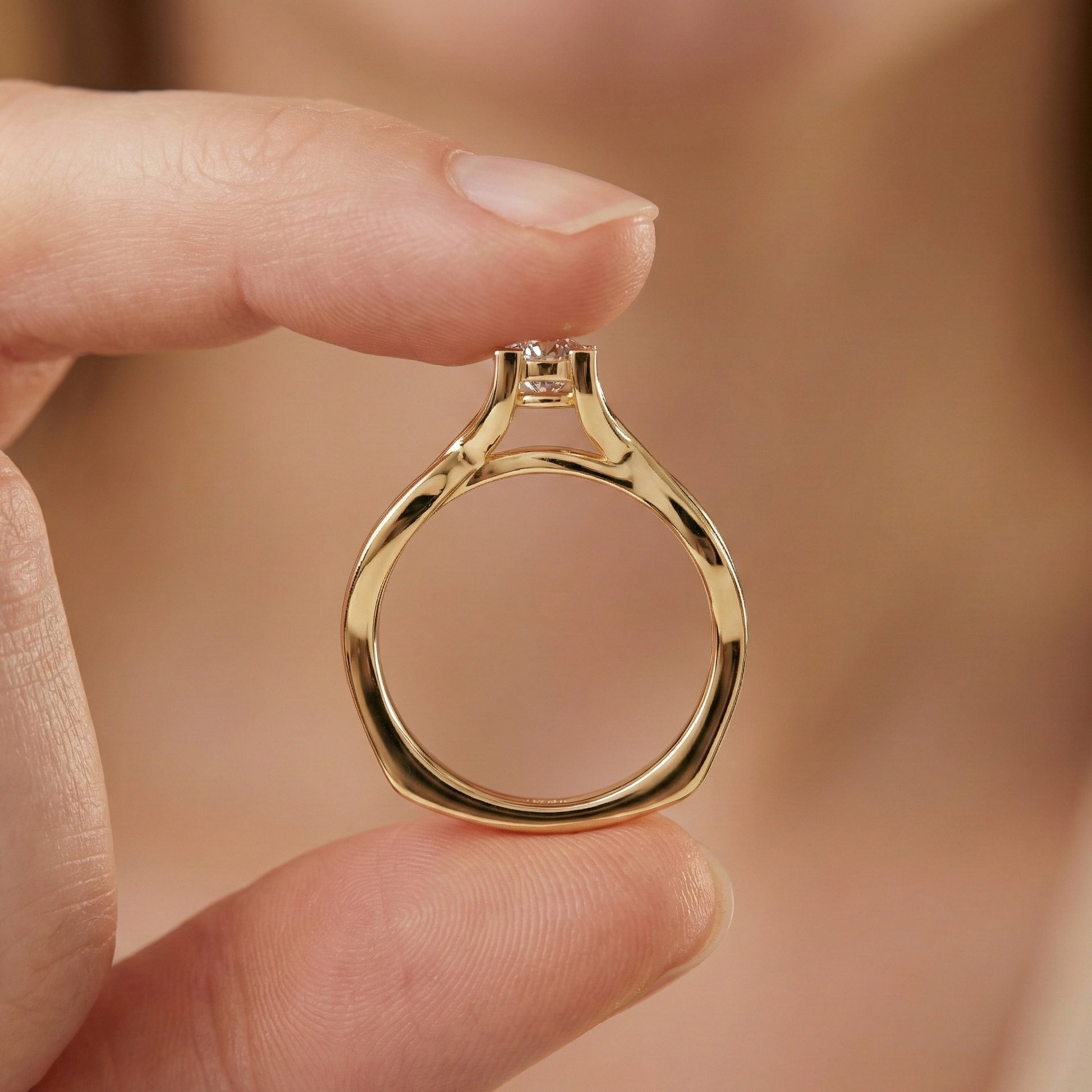 Infinity Twist Cathedral Solitaire Engagement Ring in 14k Solid Gold, 0.50 CT Round Cut Lab Diamond, Handmade Bridal Jewelry