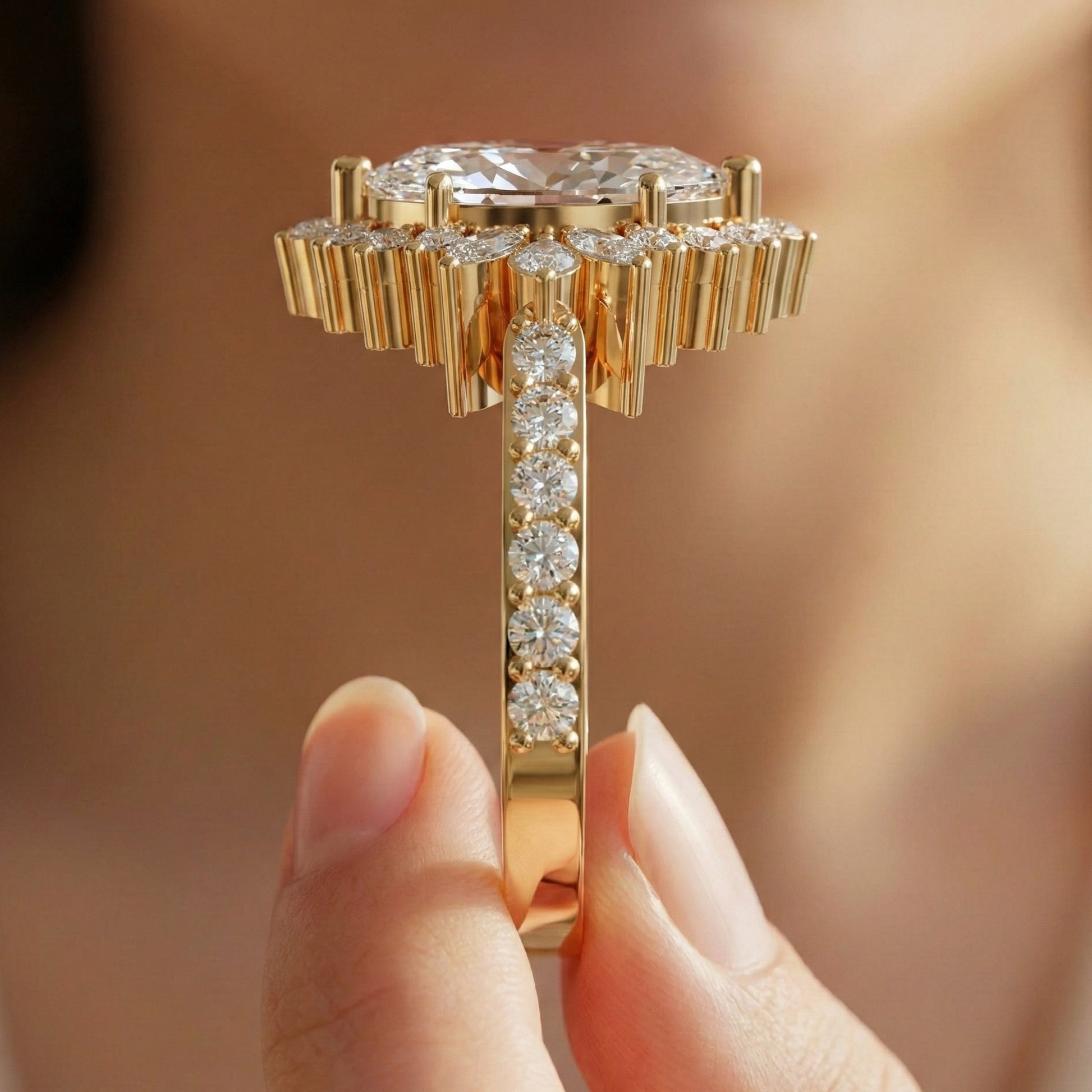 Art Deco Marquise Cluster Engagement Ring in 14k Solid Gold, 1.49 TCW Marquise/Round Cut Lab Created Diamonds, Anniversary Gift For Wife, Daily Wear Jewelry