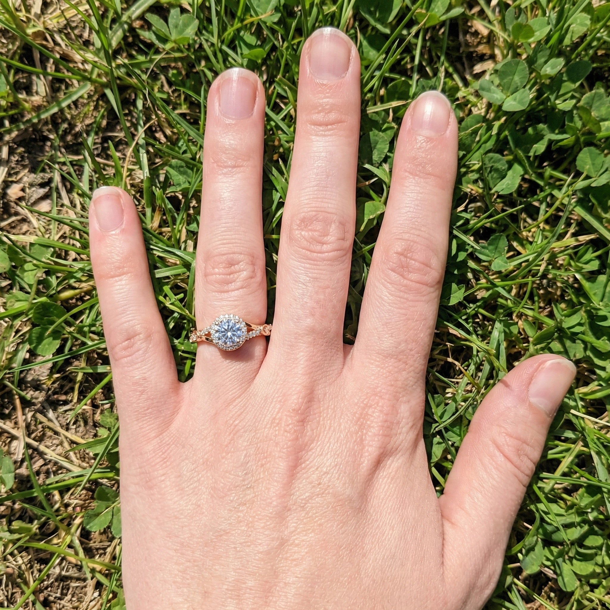 Round Halo Split Shank Engagement Ring in 14K Solid Gold, 0.70 CT Round Cut Lab Created Diamond, Proposal Ring, Gift for Her