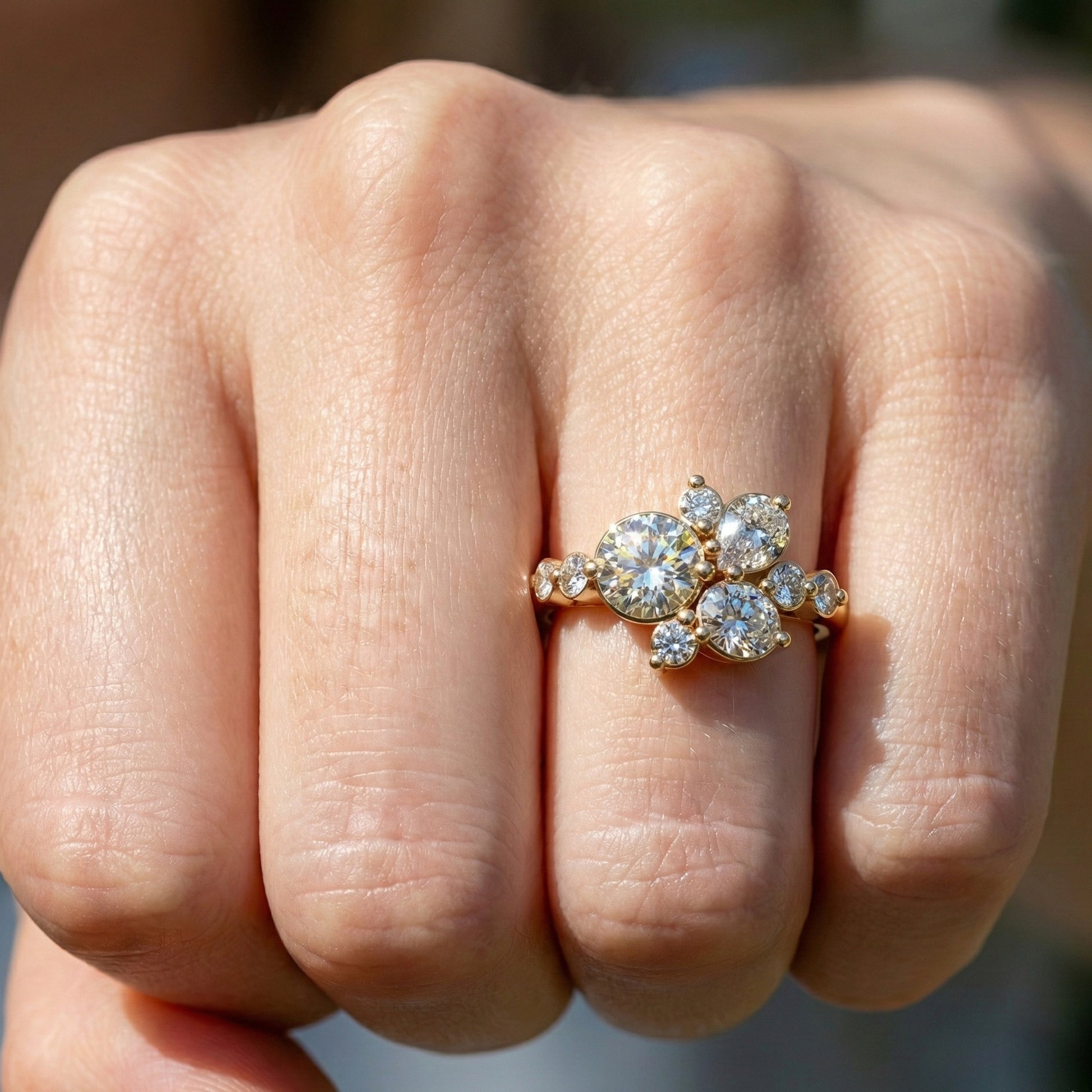 Unique Flower Cluster Ring in 14K Solid Gold, 0.75 TCW Round Cut Lab Created Diamonds, Engagement Ring, Bridal Jewelry