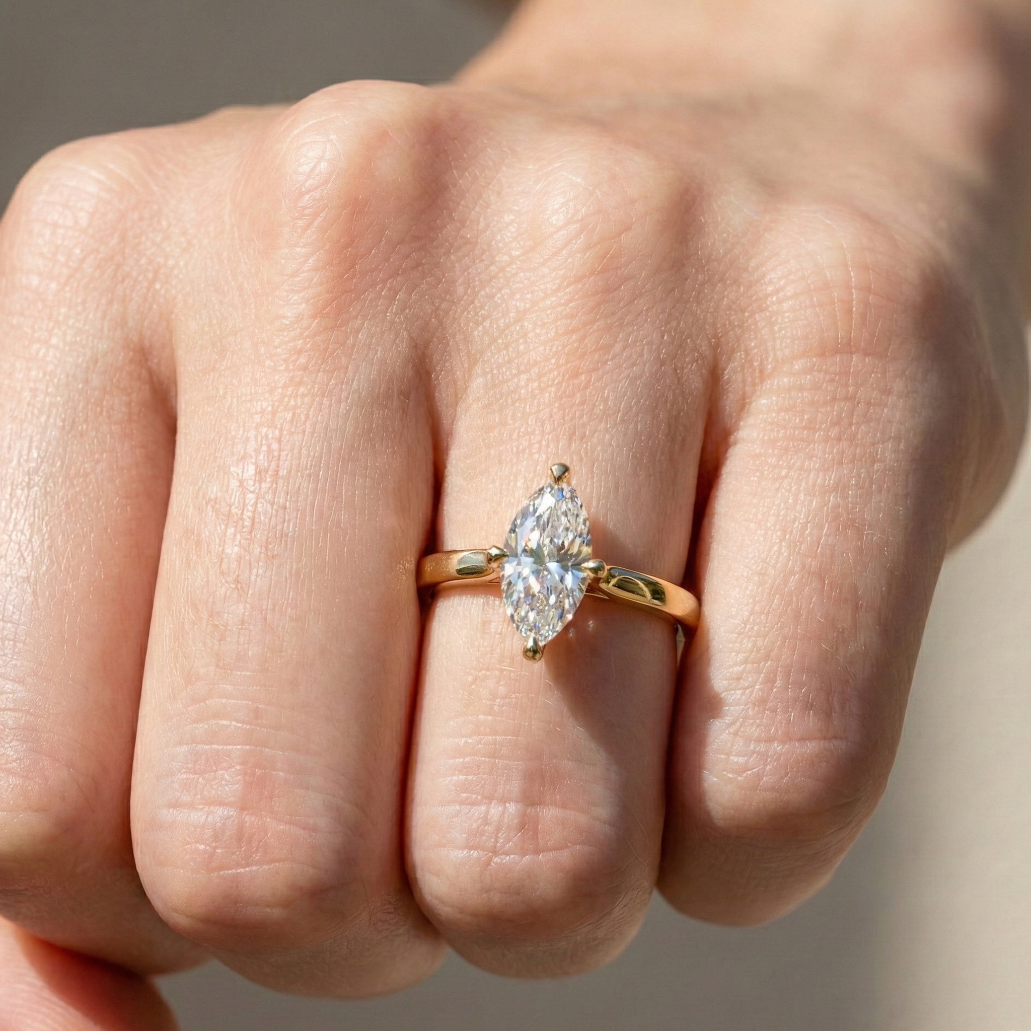 Classic Elegant Solitaire Engagement Ring in 14K Solid Gold, 0.50 CT Marquise Cut Solitaire Lab Created Diamond, Bridal Jewelry