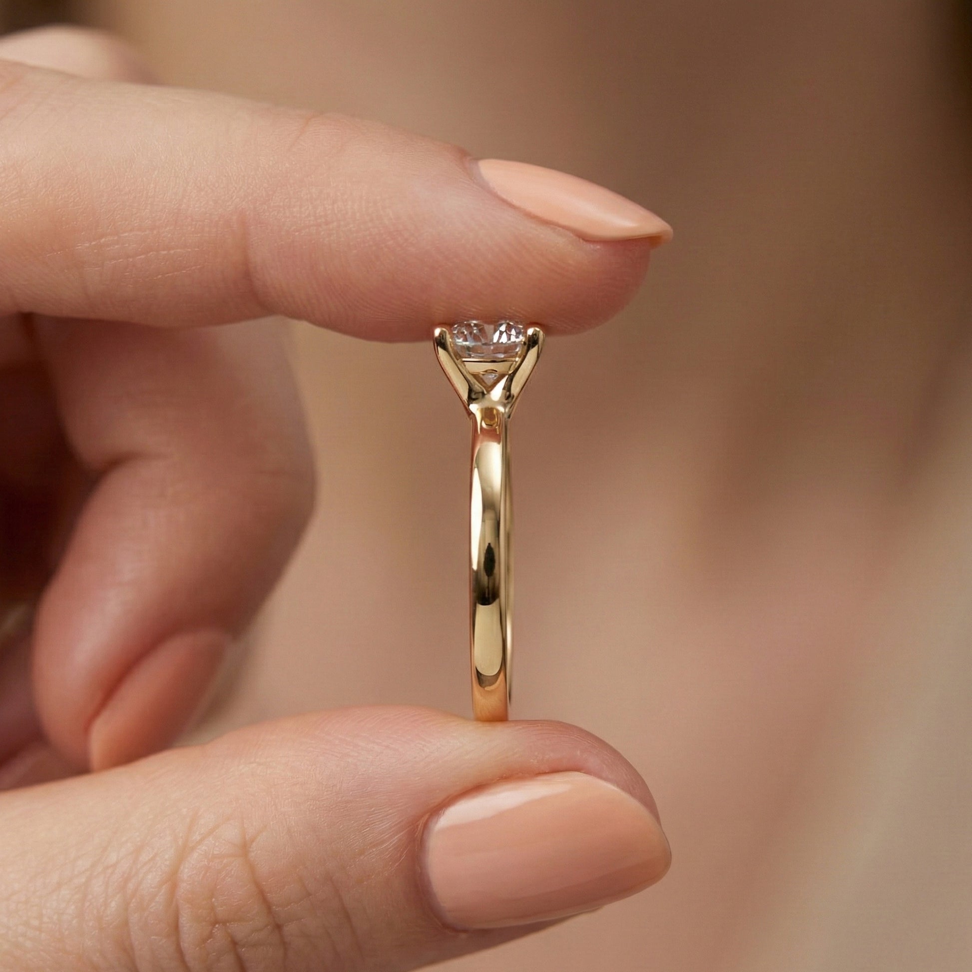 Classic Open Cathedral Shank Solitaire Engagement Ring in 14K Solid Gold ,1.00 CT Round Cut Lab Diamond, Birthday Gift for Women