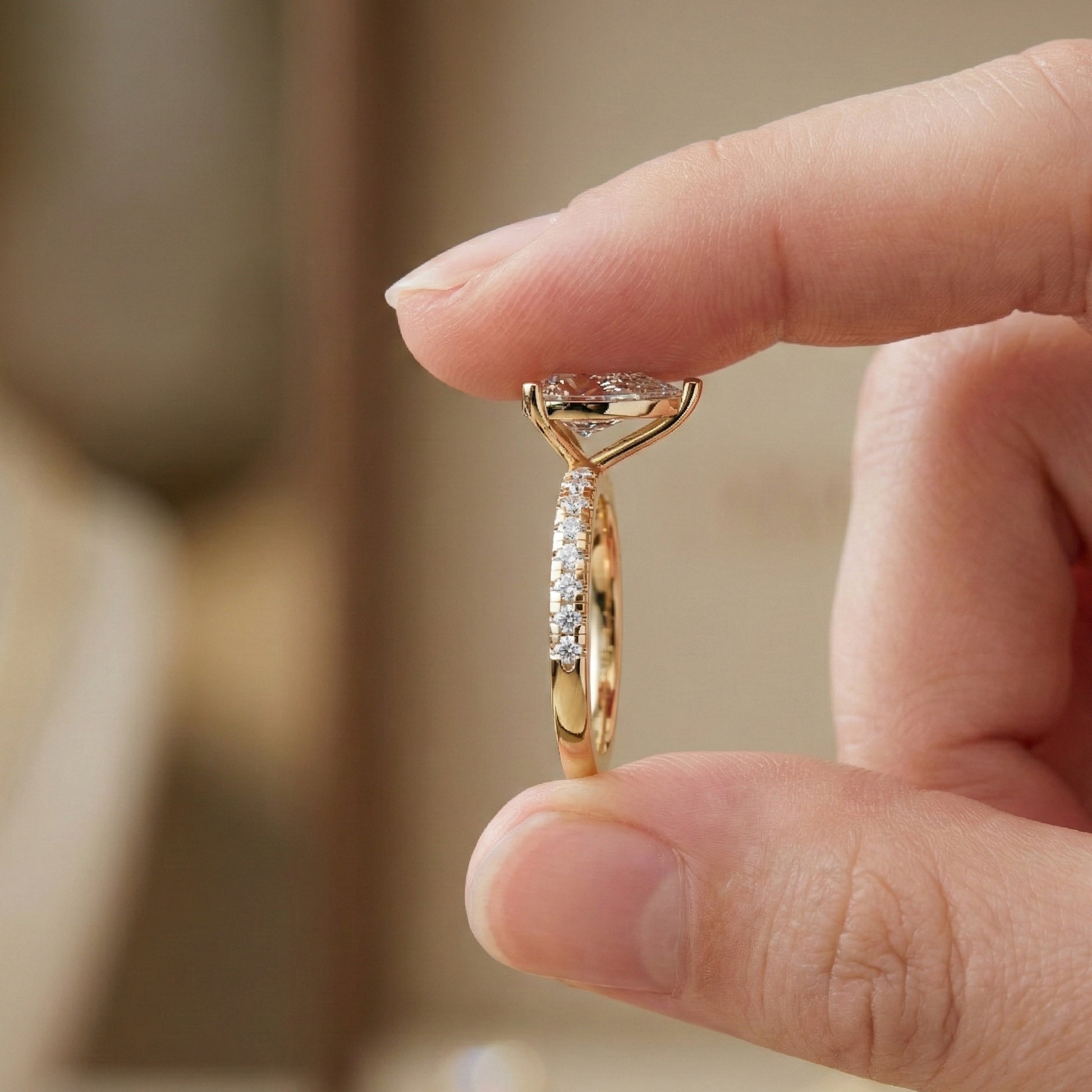 Dainty Pear Solitaire Pavé Engagement Ring in 14K Solid Gold, 1.50 CT Pear Cut Lab Grown Diamond, Proposal Jewelry, Anniversary Gift For Her