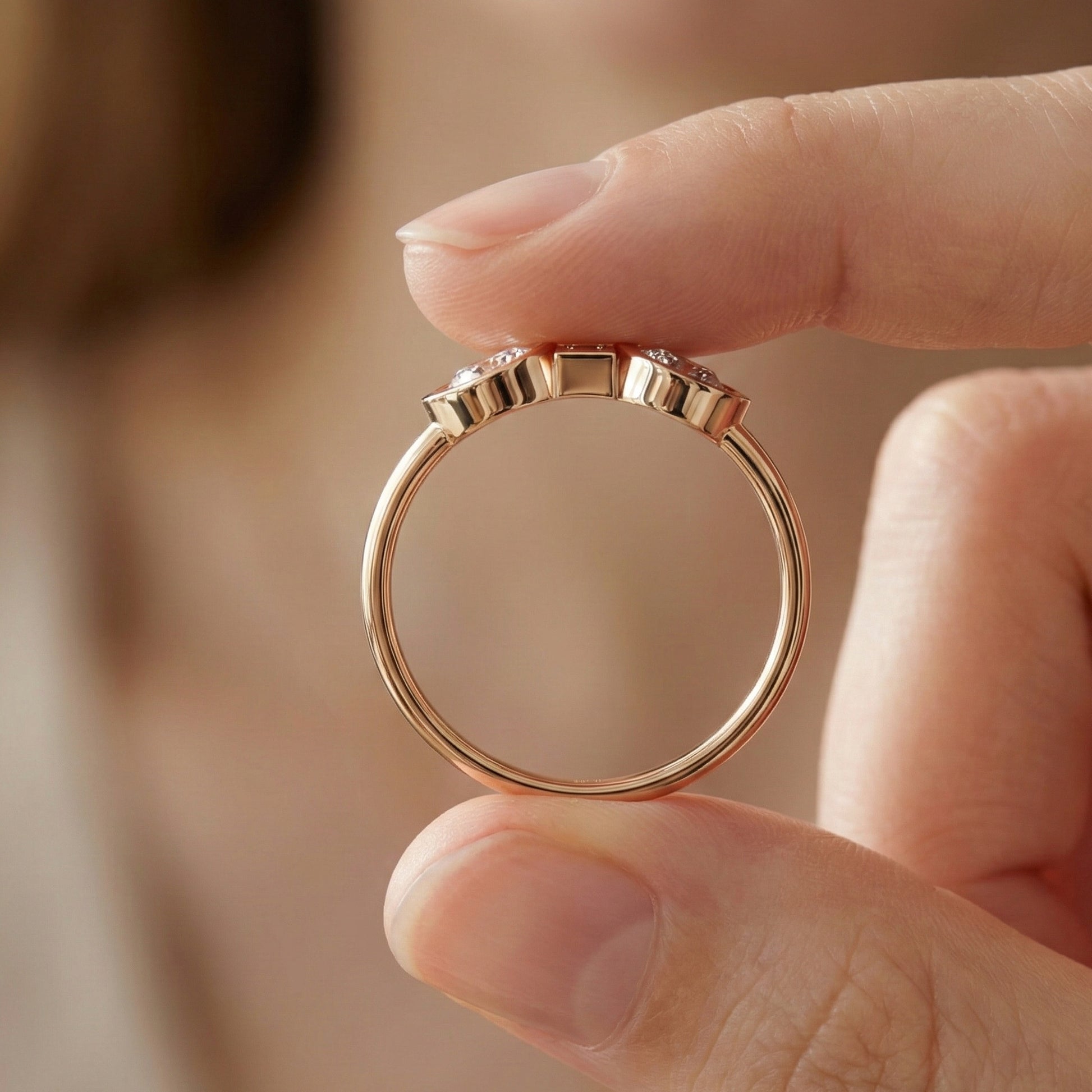 Unique Bezel Set Three Stone Engagement Ring in 14K Solid Gold, 0.36 TCW Pear/Baguette Cut Lab Created Diamonds, Birthday Gift for Her, Daily Wear Ring