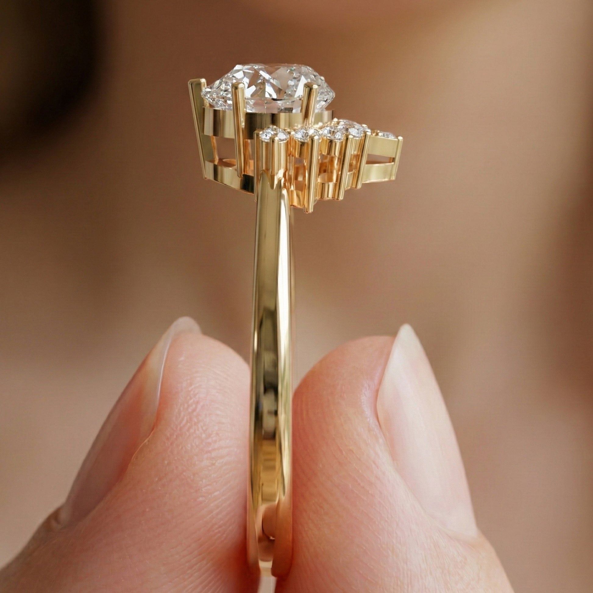 Crown Halo Pear Cut Cluster Engagement Ring in 18K Solid Gold, 0.95 TCW Lab Diamond Unique Wedding Bridal Jewelry, Anniversary Gift for Women