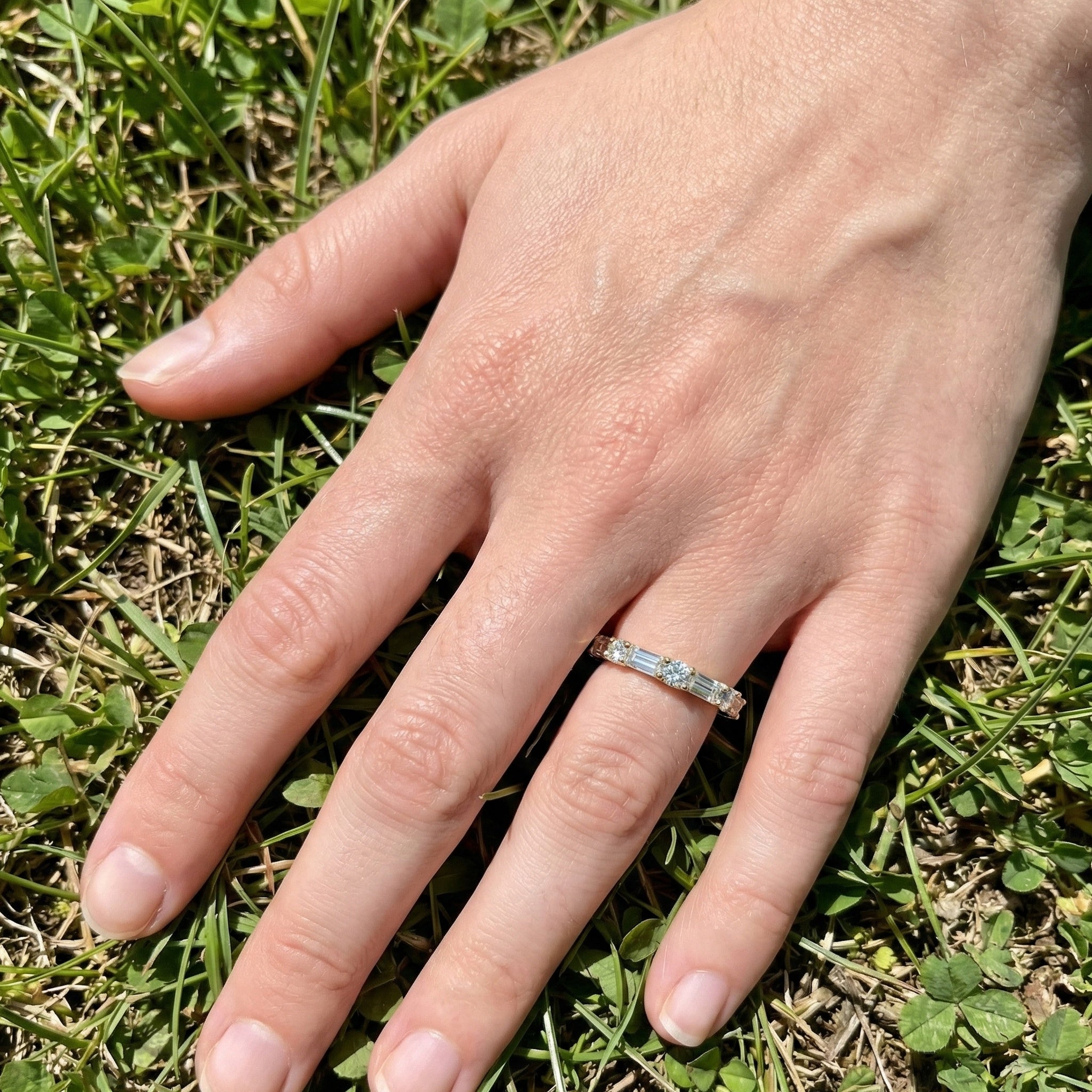 Dainty Baguette & Round Accent Band in 14K Solid Gold, 0.71 TCW Round/Baguette Cut Lab Grown Diamond, Wedding Jewelry, Promise Ring