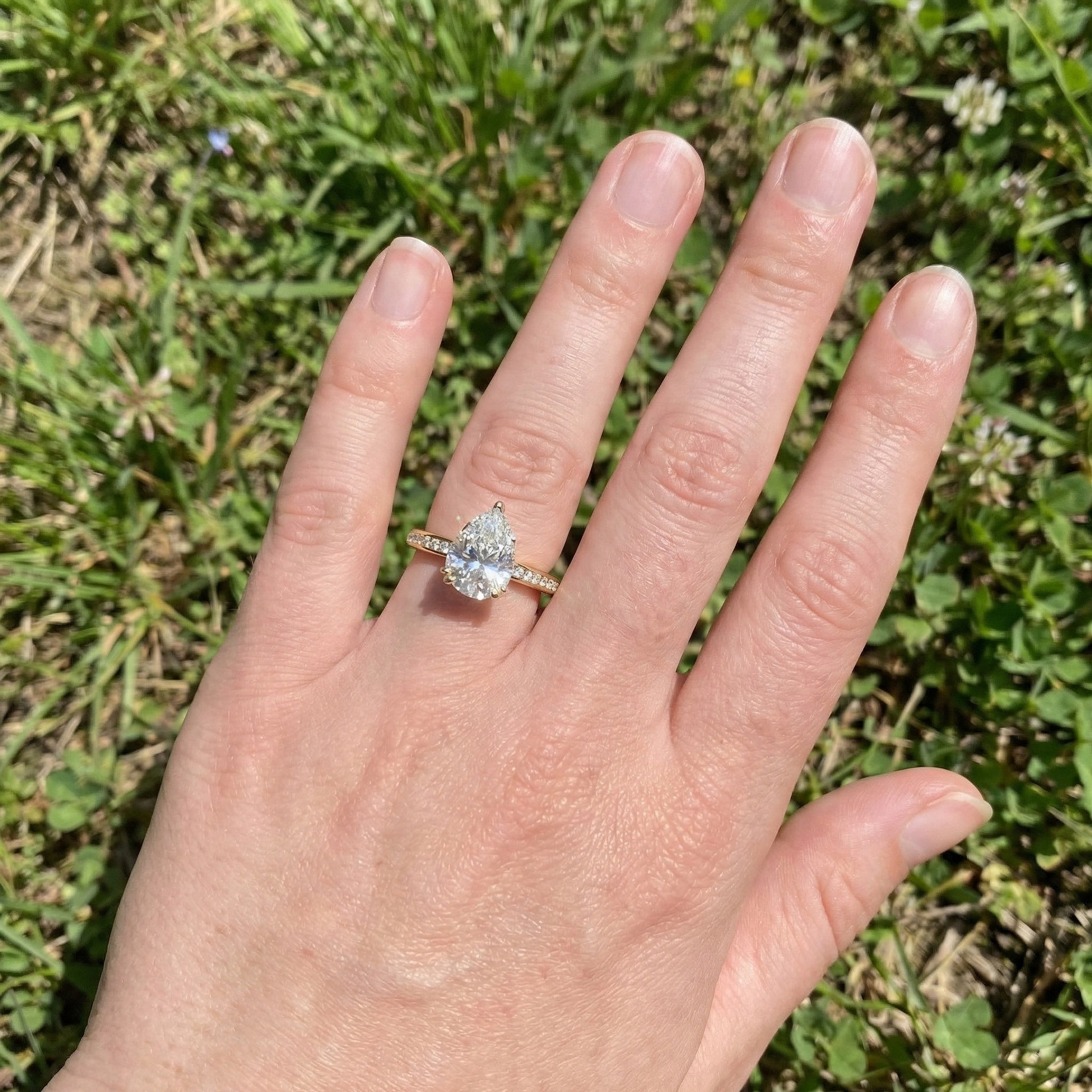 1.25 CT Pear Cut Hidden Halo Pave Engagement Ring in Lab Grown Diamond - 14K Solid Gold, Wedding Gift for Wife, Handmade Everyday Ring