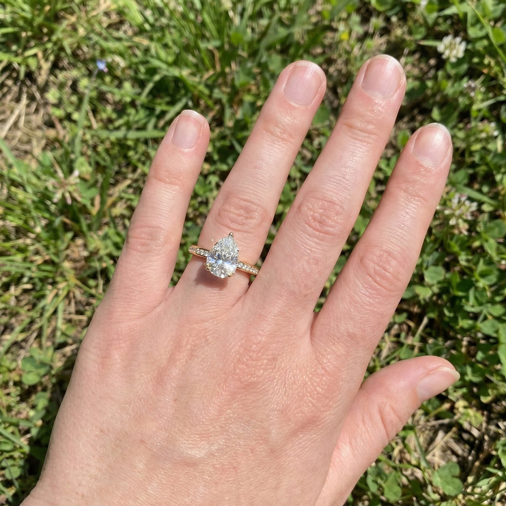 1.25 CT Pear Cut Hidden Halo Pave Engagement Ring in Lab Grown Diamond - 14K Solid Gold, Wedding Gift for Wife, Handmade Everyday Ring