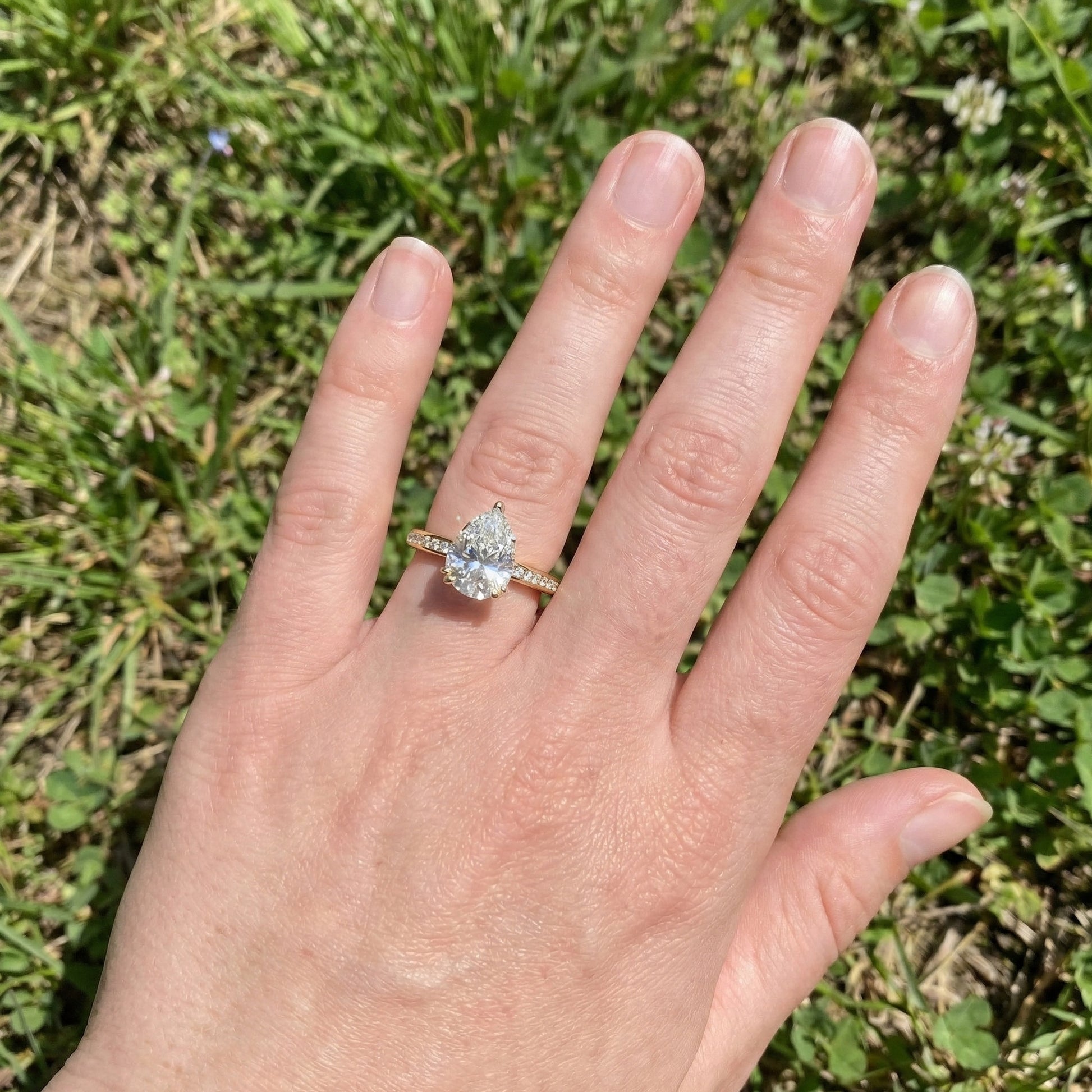 1.25 CT Pear Cut Hidden Halo Pave Engagement Ring in Lab Grown Diamond - 14K Solid Gold, Wedding Gift for Wife, Handmade Everyday Ring