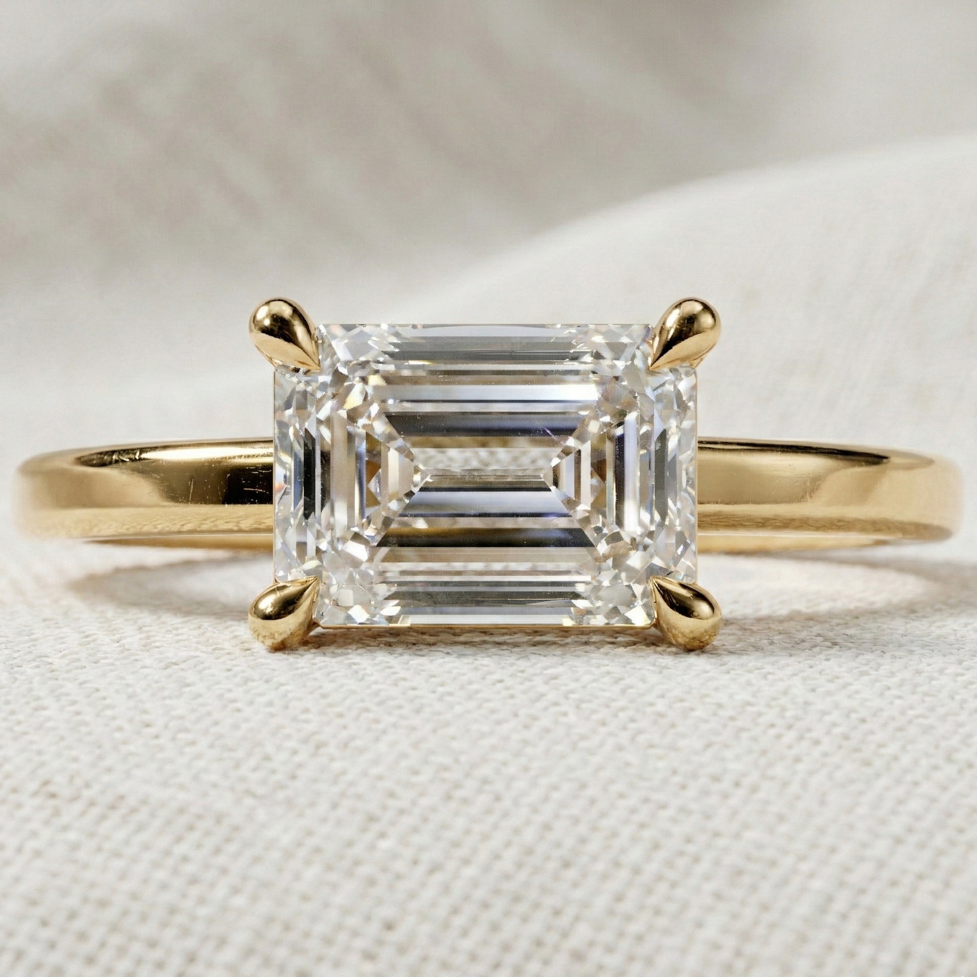 Timeless Emerald Cut Classic Solitaire Engagement Ring in 14K Solid Gold, 1.00 CT Emerald Cut Lab Created Diamond, Bridal Gift