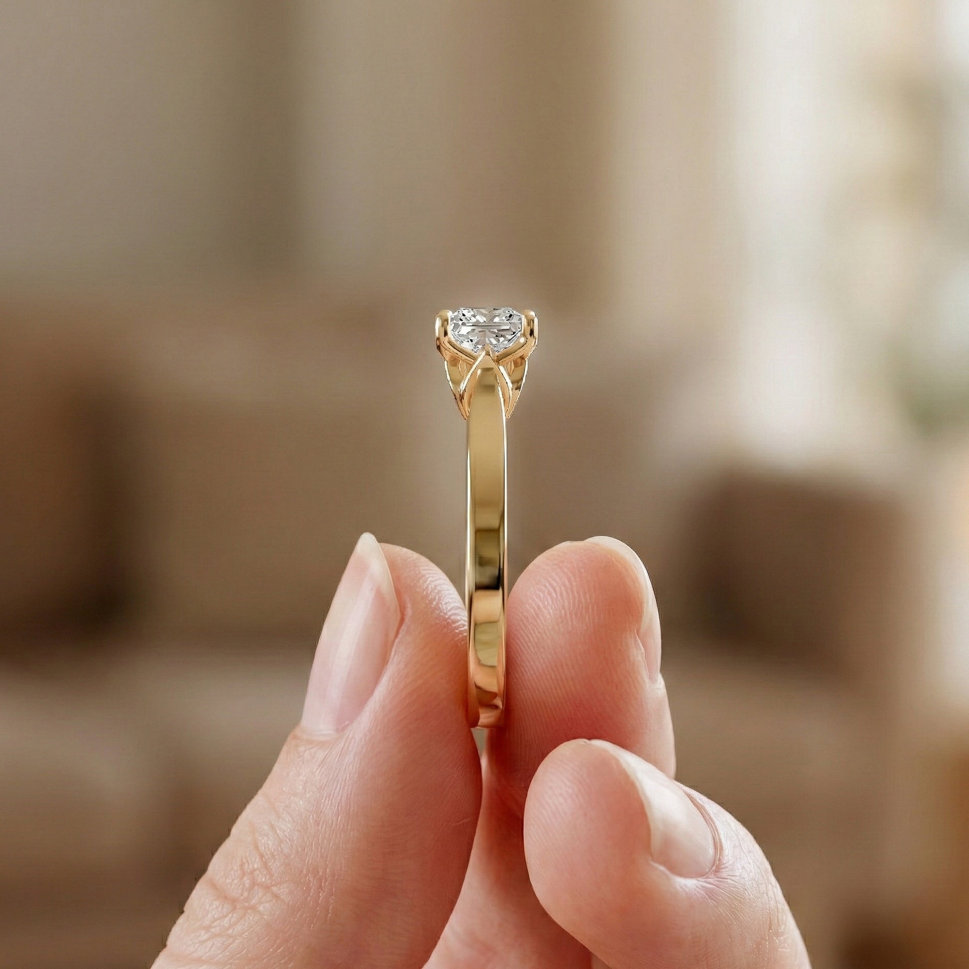 0.50 CT Princess Cut Lab Grown Diamond Solitaire Engagement Ring in 14K Yellow Gold, Anniversary Gift, Ring For Women, Handmade Jewelry, Everyday Jewelry