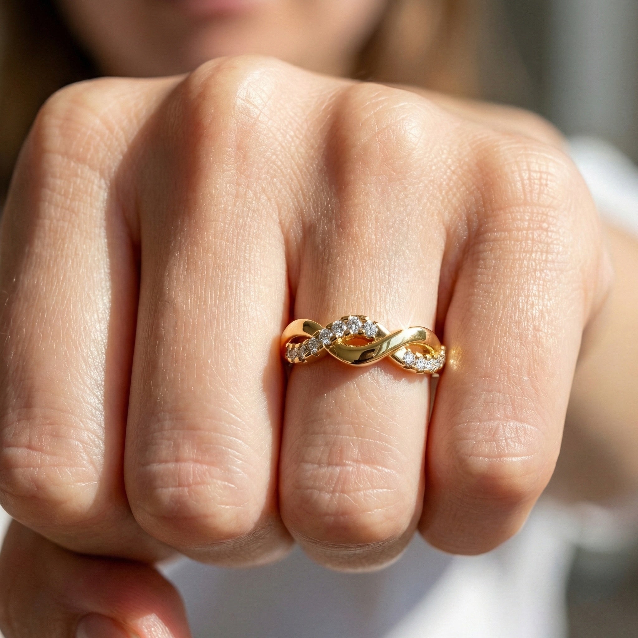 Twisted Infinity Anniversary Wedding Band in 14K Solid Gold, 0.40 TCW Round Cut Lab Created Diamonds, Promise Ring, Bridal Jewelry, Gift for Her