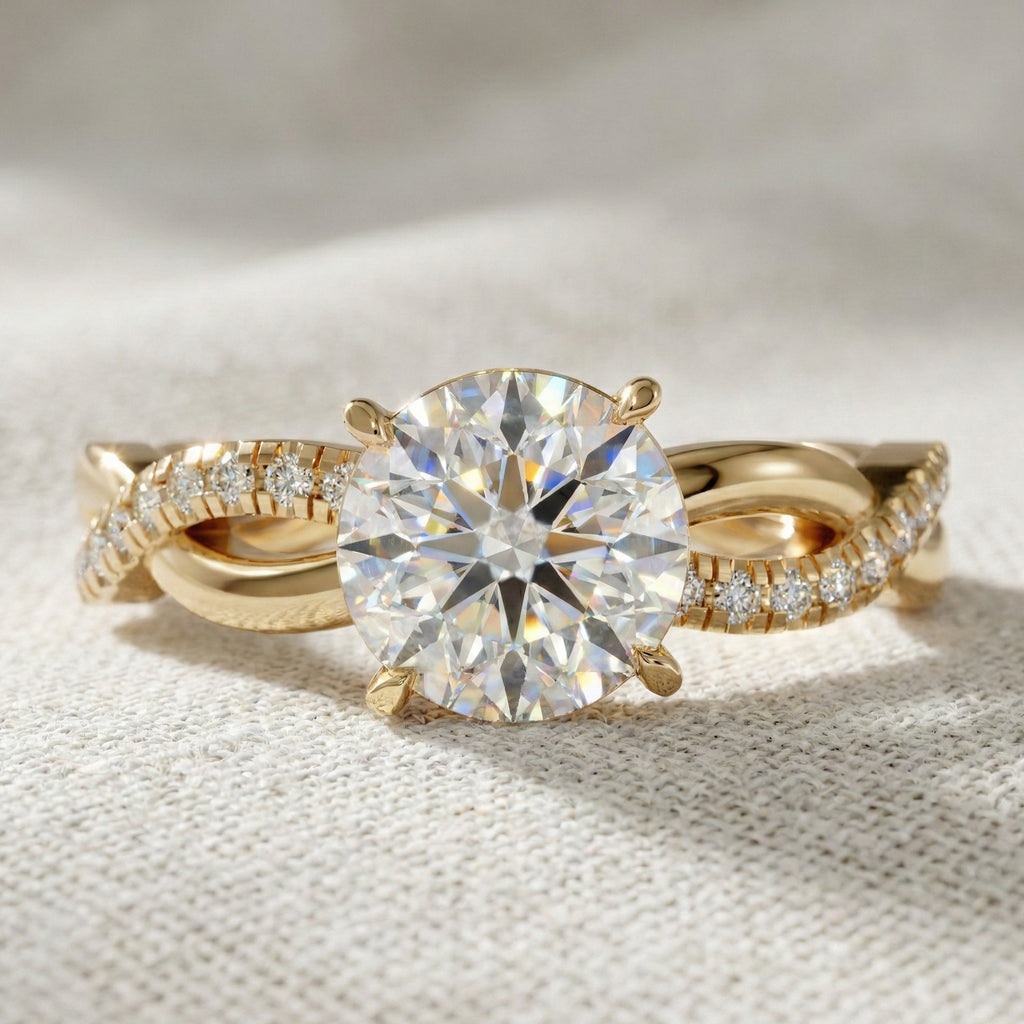 Twisted Band Pave Engagement Ring in Solid 9k/14k Gold, Anniversary Gift for Wife, Braided Pave Band Wedding Ring