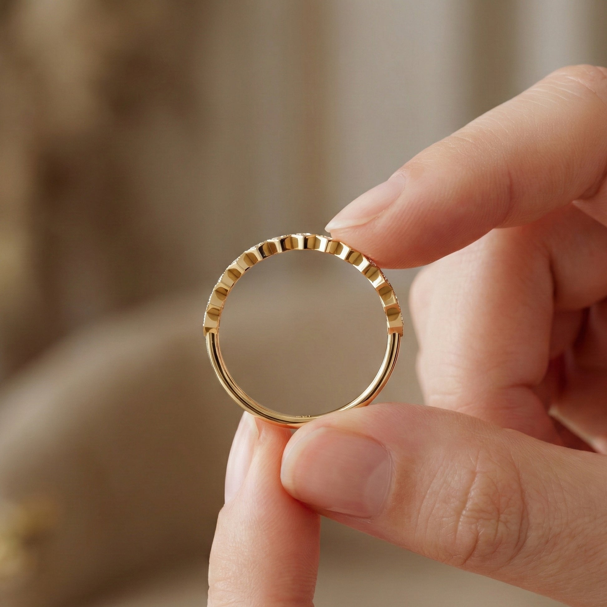 Contemporary Square Station Wedding Band in 14K Solid Gold, 0.07 TCW Round Cut Lab Grown Diamonds, Wedding Stacking Band, Graduation Gift for Her