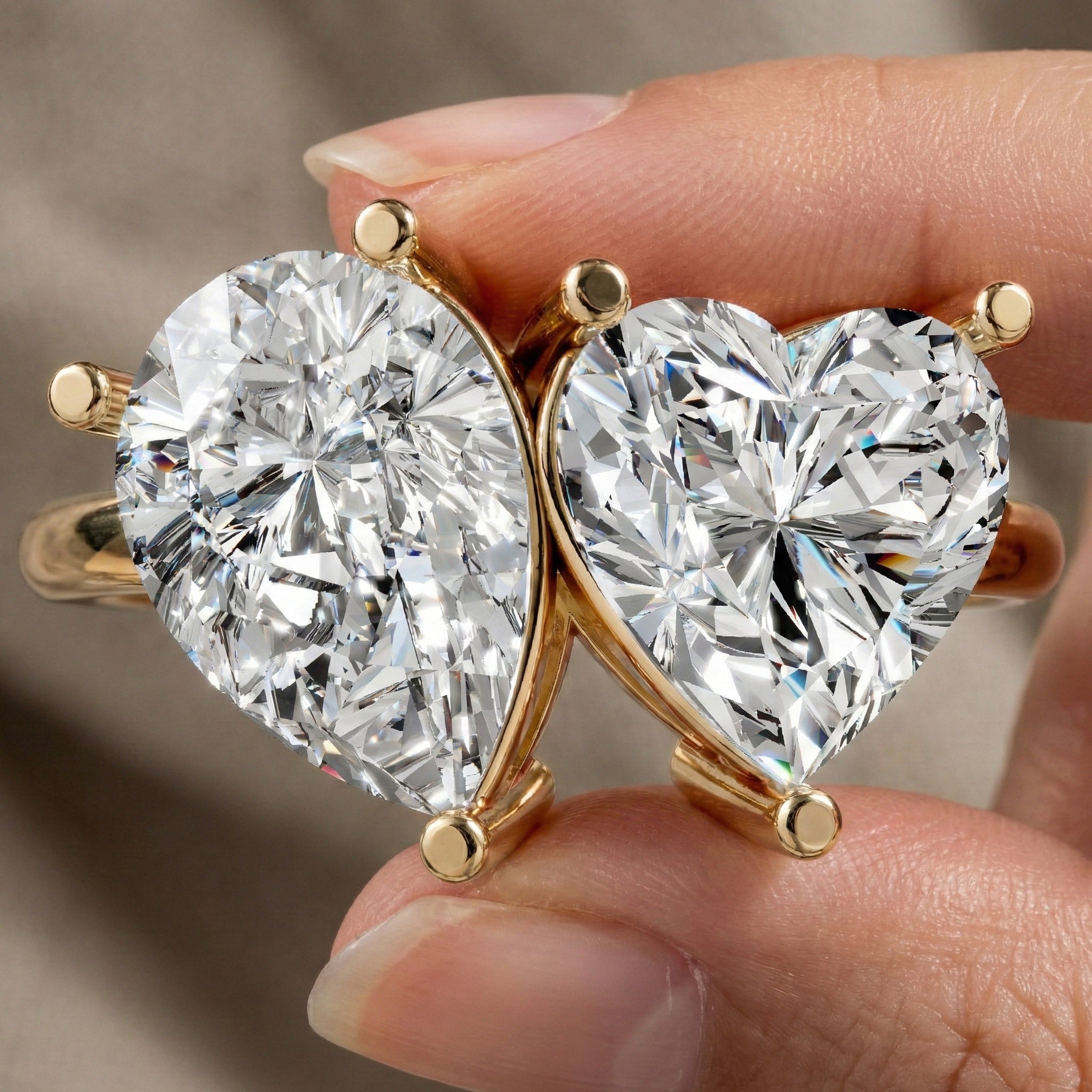 Unique Toi et Moi Two Stone Engagement Ring in 14k Rose Gold, 4.25 TCW Heart/Pear Cut Lab Grown Diamonds, Anniversary Gift For Wife, Love Token Ring