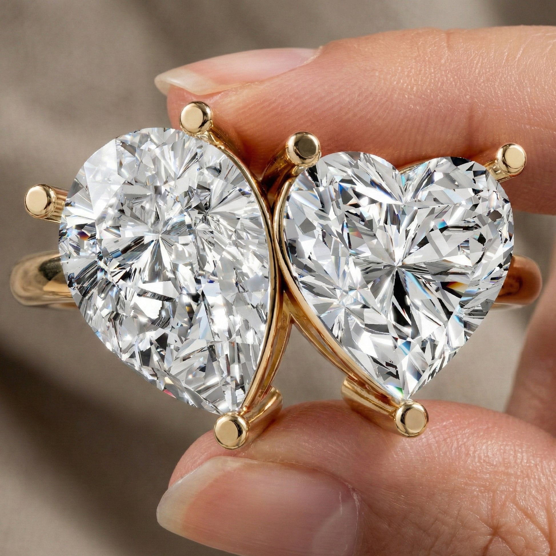 Unique Toi et Moi Two Stone Engagement Ring in 14k Rose Gold, 4.25 TCW Heart/Pear Cut Lab Grown Diamonds, Anniversary Gift For Wife, Love Token Ring