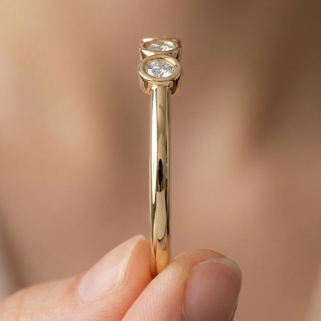 Modern Bezel Five Stone Stacker Ring in 14K Solid Gold, 0.18 TCW Round Cut Lab Diamonds, Promise Ring, Wedding Band Gift for Her, Bridal Jewelry