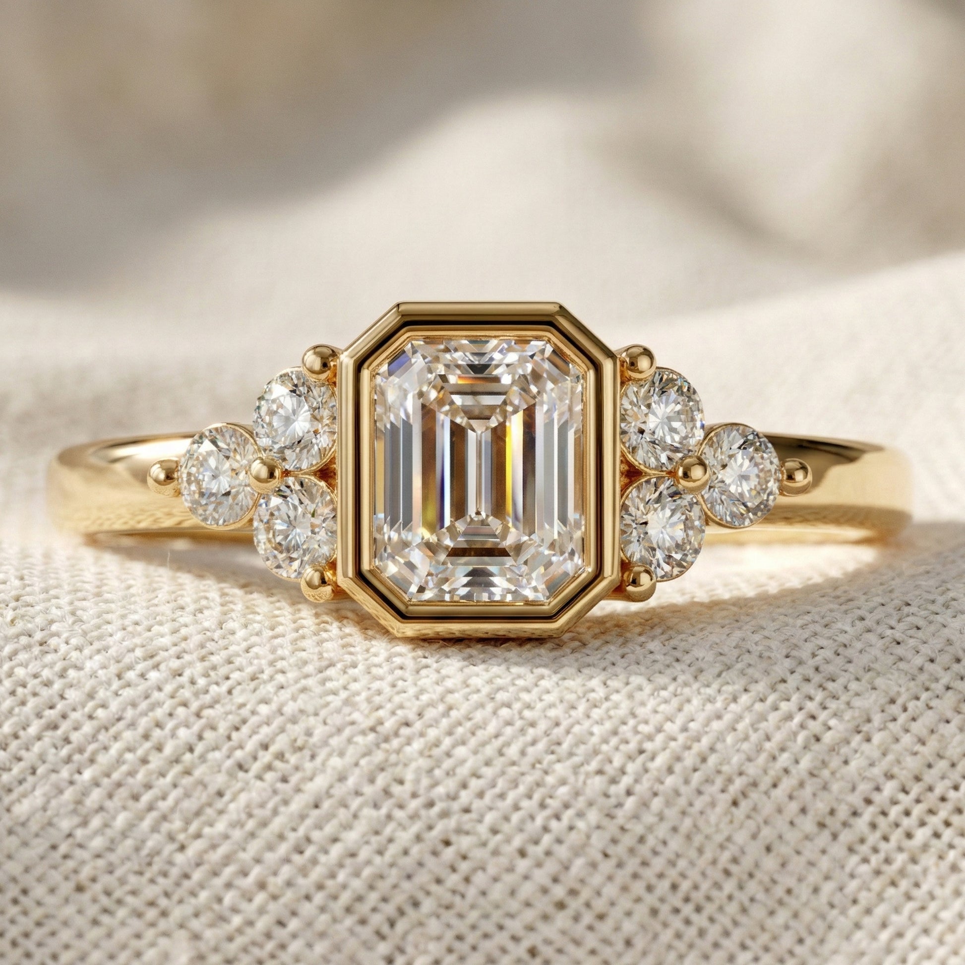 Unique Emerald Centerpiece Engagement Ring in 14K Solid Gold, 0.45 CT Emerald Cut Lab Created Diamond, Engagement Ring, Gift For Her