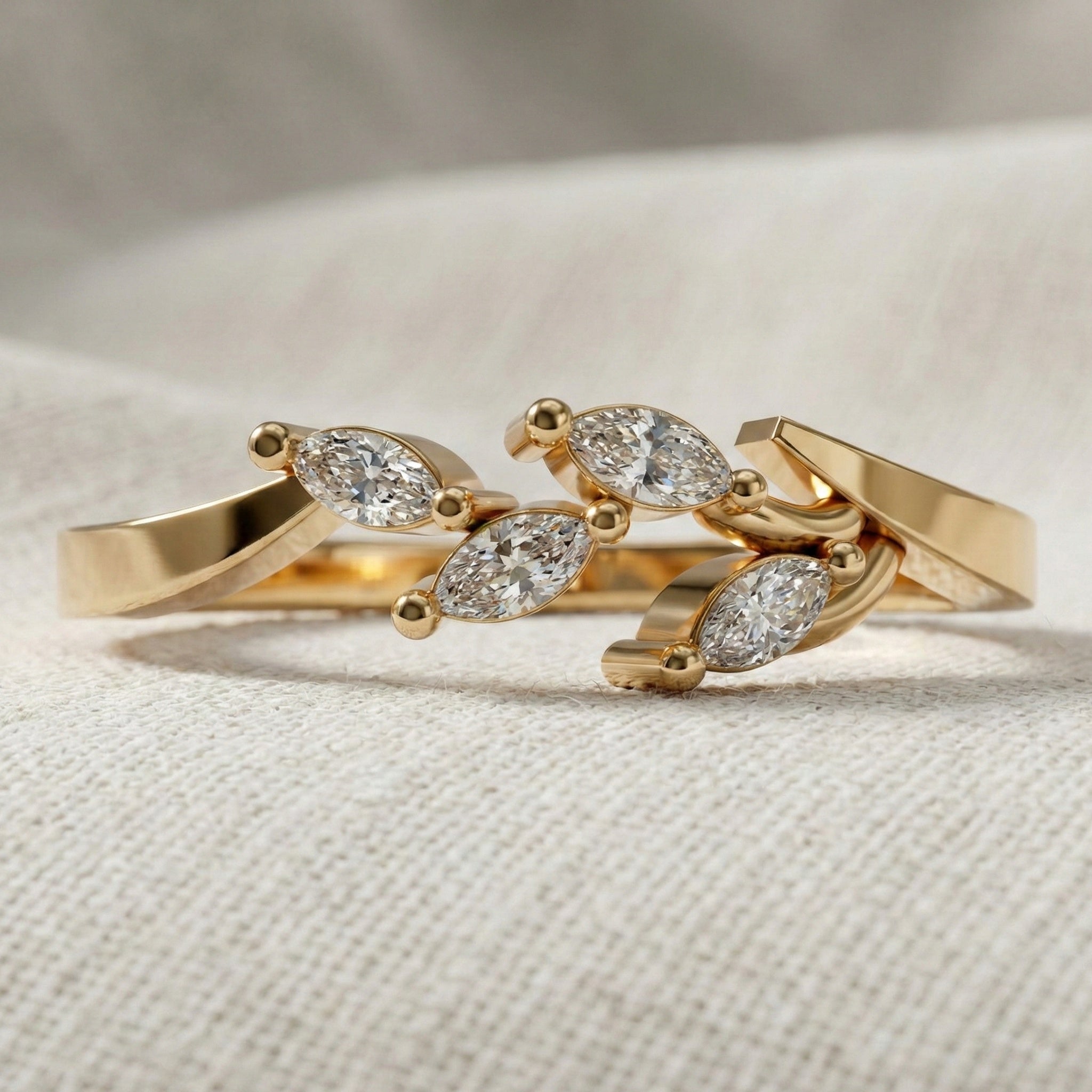 Floral Marquise Cluster Wedding Band in 14k Solid Gold, 0.40 TCW Marquise Cut Lab Created Diamonds, Anniversary Gift For Her, Everyday Band