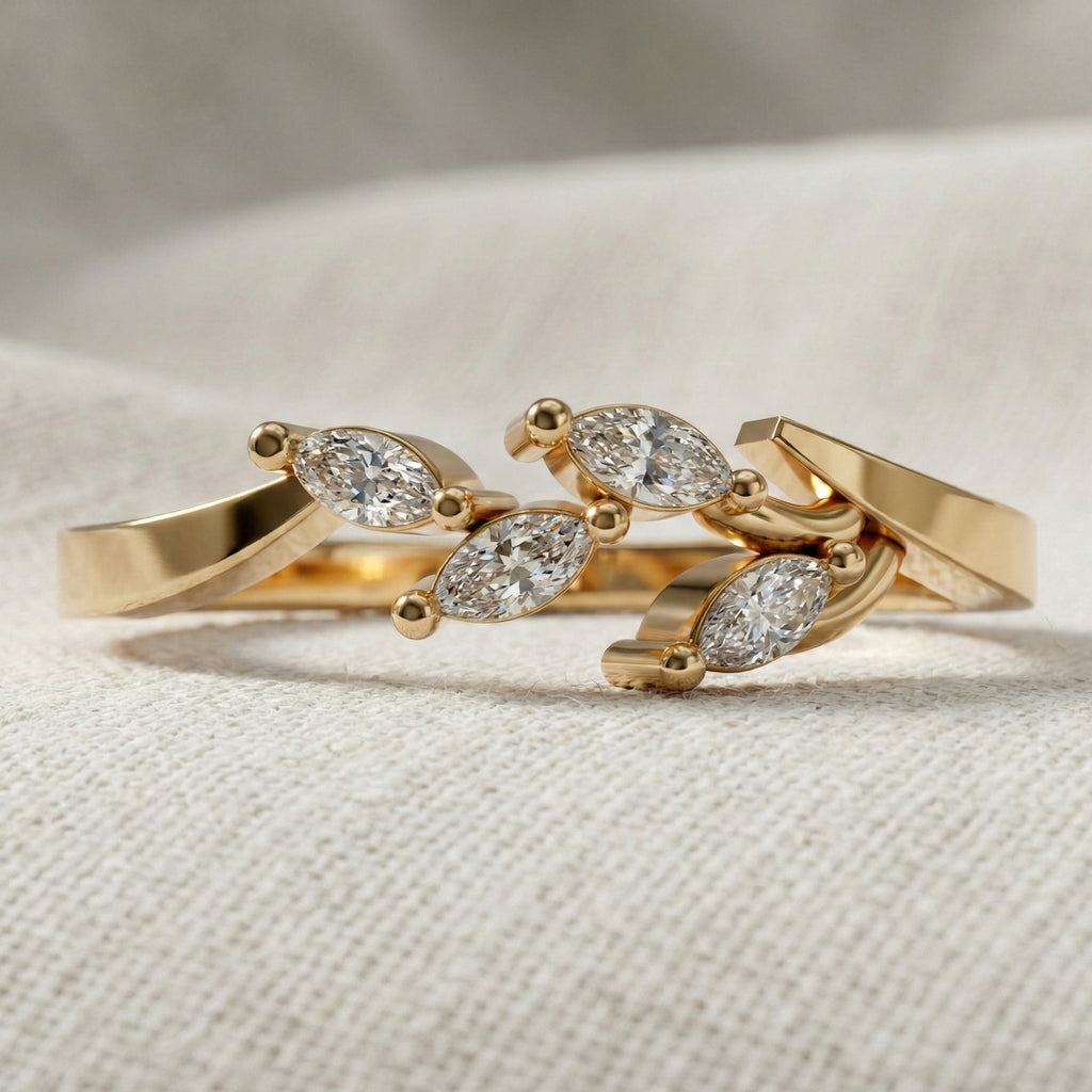 Floral Marquise Cluster Wedding Band in 14k Solid Gold, 0.40 TCW Marquise Cut Lab Created Diamonds, Anniversary Gift For Her, Everyday Band