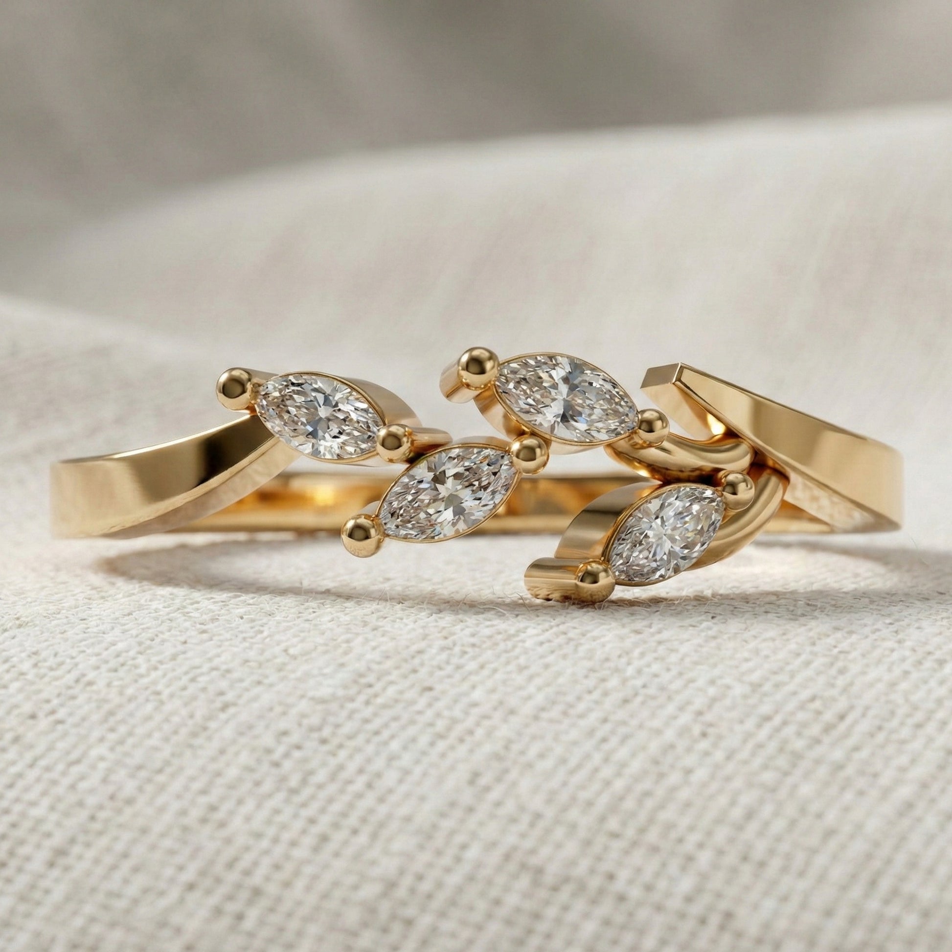 Floral Marquise Cluster Wedding Band in 14k Solid Gold, 0.40 TCW Marquise Cut Lab Created Diamonds, Anniversary Gift For Her, Everyday Band