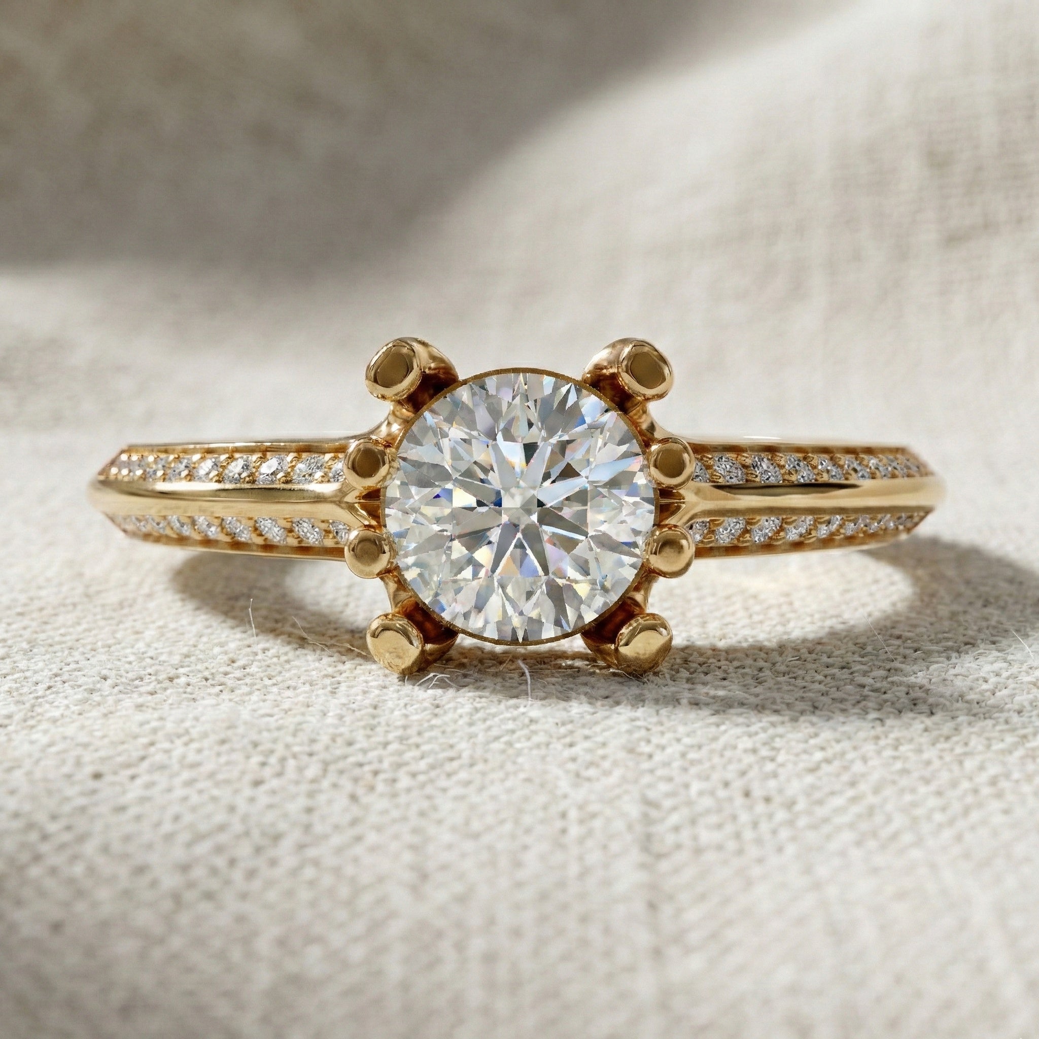 Open Shank Double Pavé Engagement Ring in 14K Solid Gold, 0.50 CT Round Cut Lab Created Diamond, Wedding Gift For Women, Unique Cuff Ring