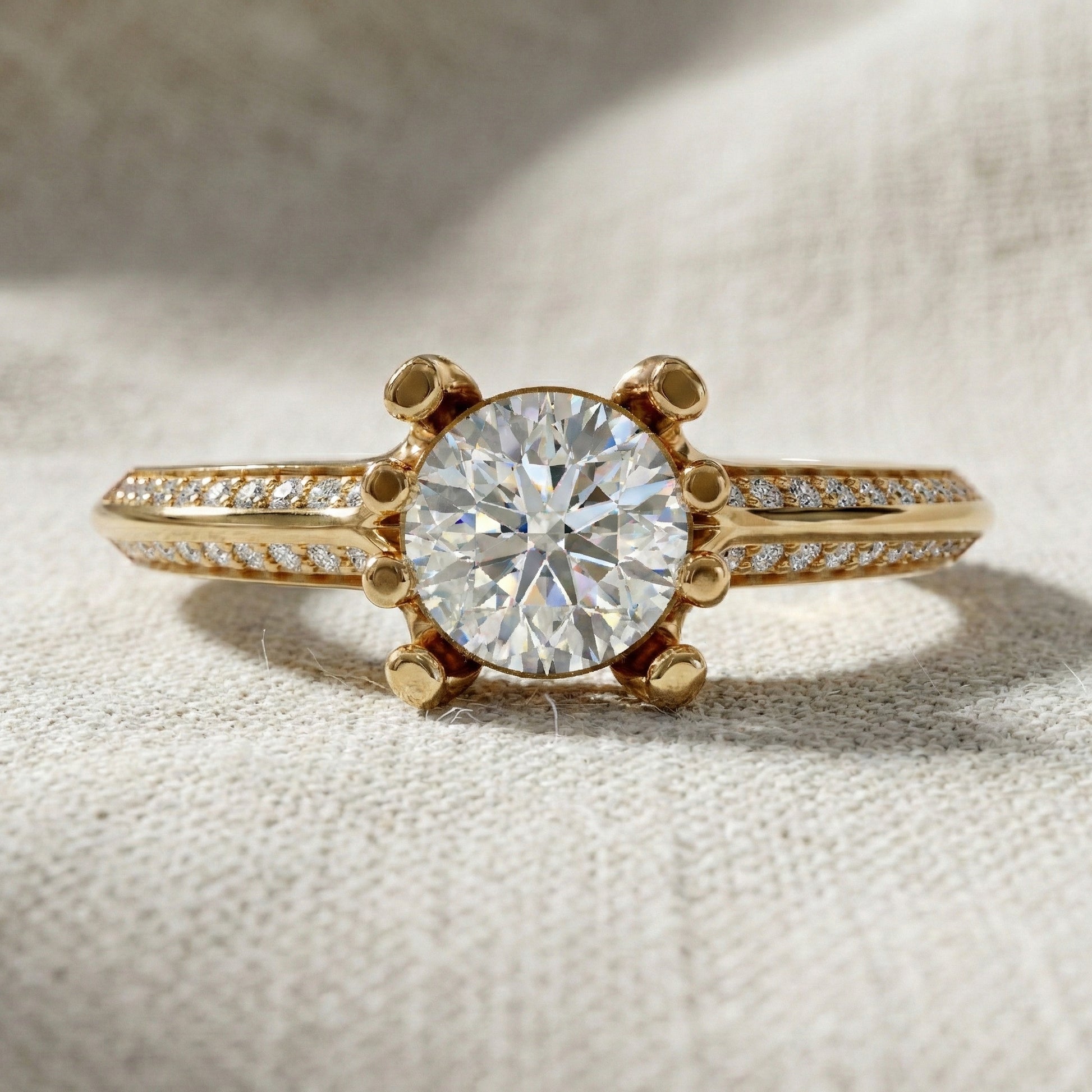 Open Shank Double Pavé Engagement Ring in 14K Solid Gold, 0.50 CT Round Cut Lab Created Diamond, Wedding Gift For Women, Unique Cuff Ring