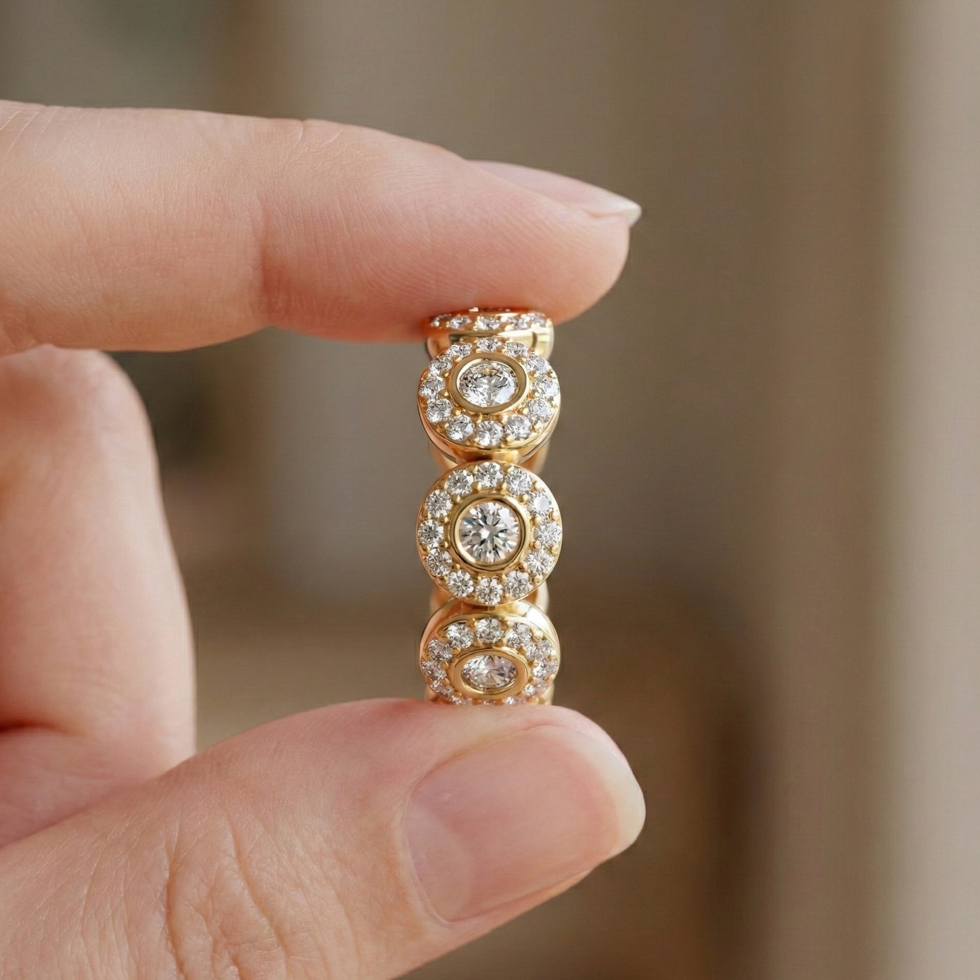 Vintage Halo Full Eternity Wedding Band in 14k Solid Gold, 1.62 TCW Round Cut Lab Created Diamonds, Birthday Gift for Her, Elegant Wedding Band