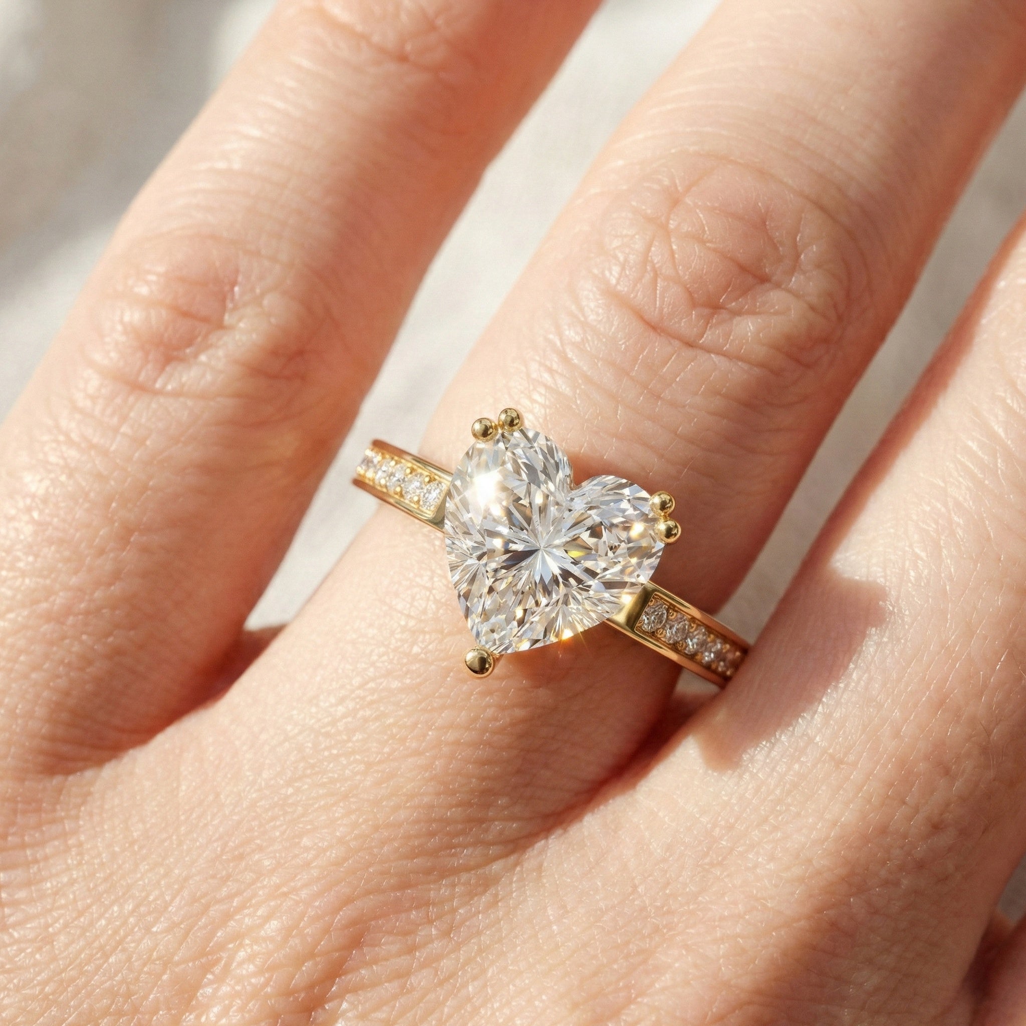 1.25 CT Heart Cut Solitaire Pave Engagement Ring in Lab Diamond – 14K Solid Gold, Anniversary Gift for Her, Handmade Jewelry