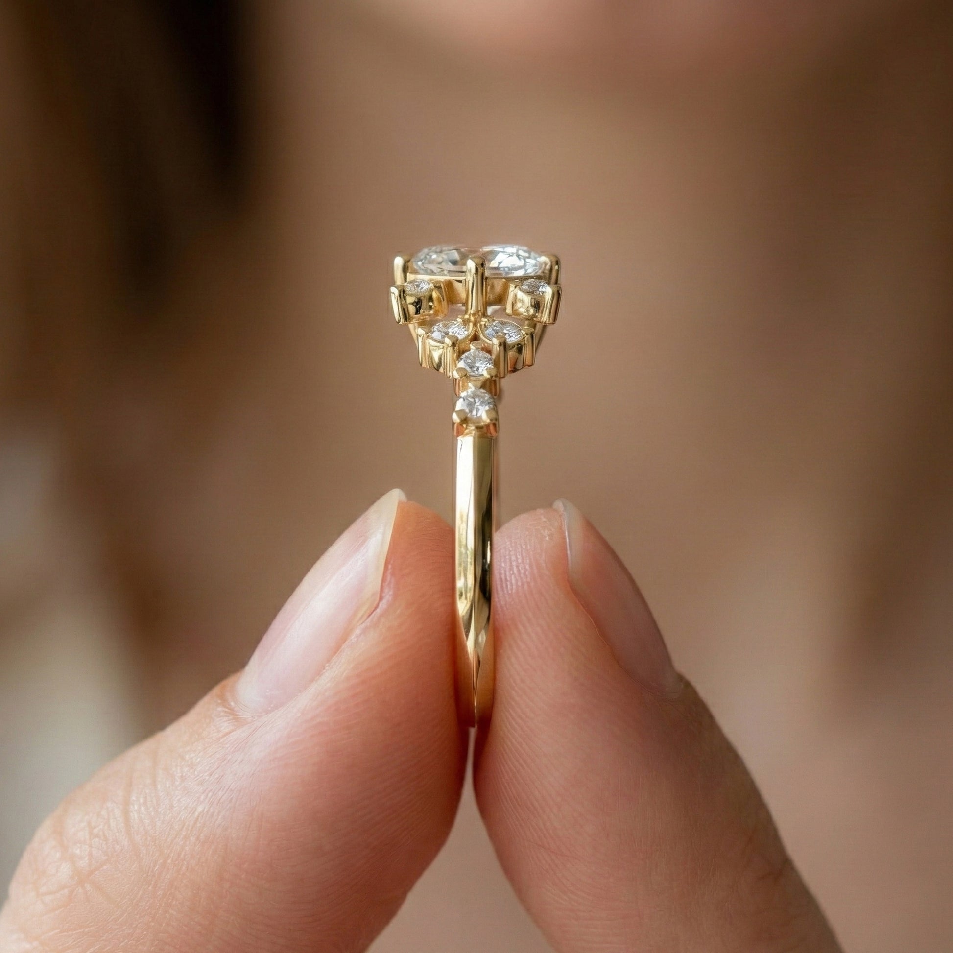 Unique Halo Cluster Engagement Ring in 14K Solid Gold, 1.00 CT Princess Cut Lab Created Diamond, Handmade Bridal Jewelry, Anniversary Gift for Her