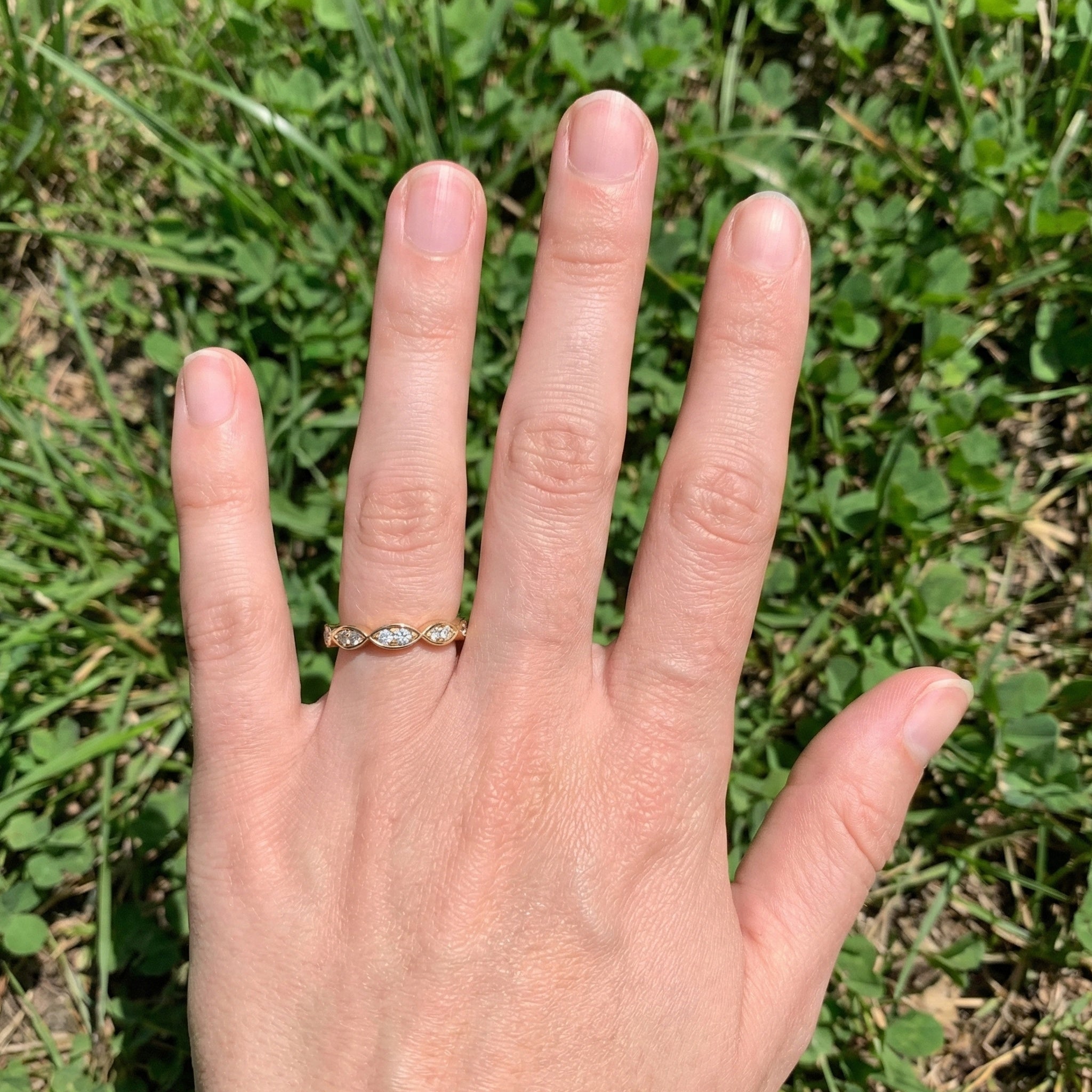 Unique Illusion Marquise Wedding Band in 14K Solid Gold,0.11 TCW Round Cut Lab Created Diamonds, Anniversary Ring, Fashion Jewelry, Gift For Her
