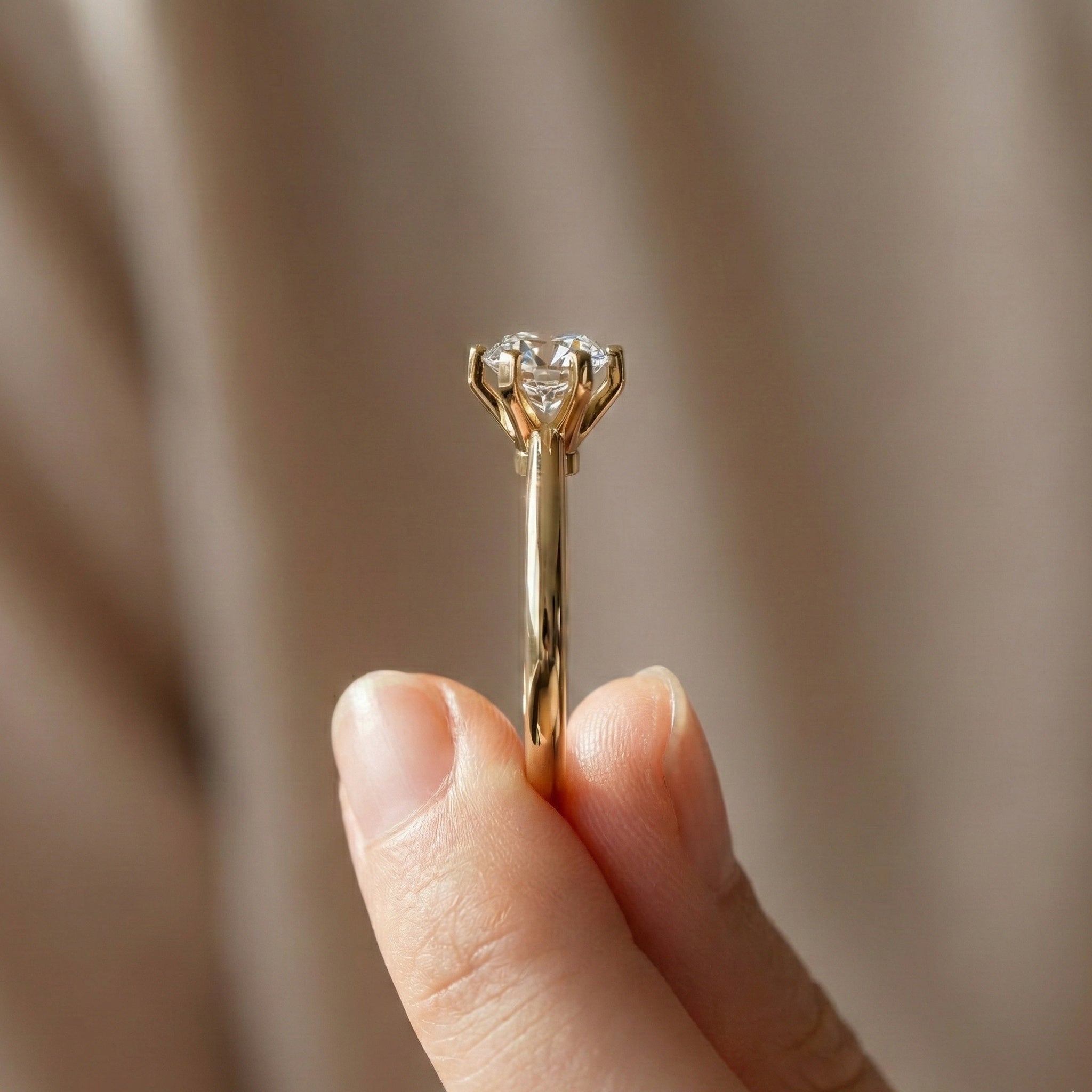 Modern Six-Prong Solitaire Engagement Ring 14K Solid Gold, 1.25 CT Round Cut Lab Created Diamond, Gift for Her, Everyday Jewelry