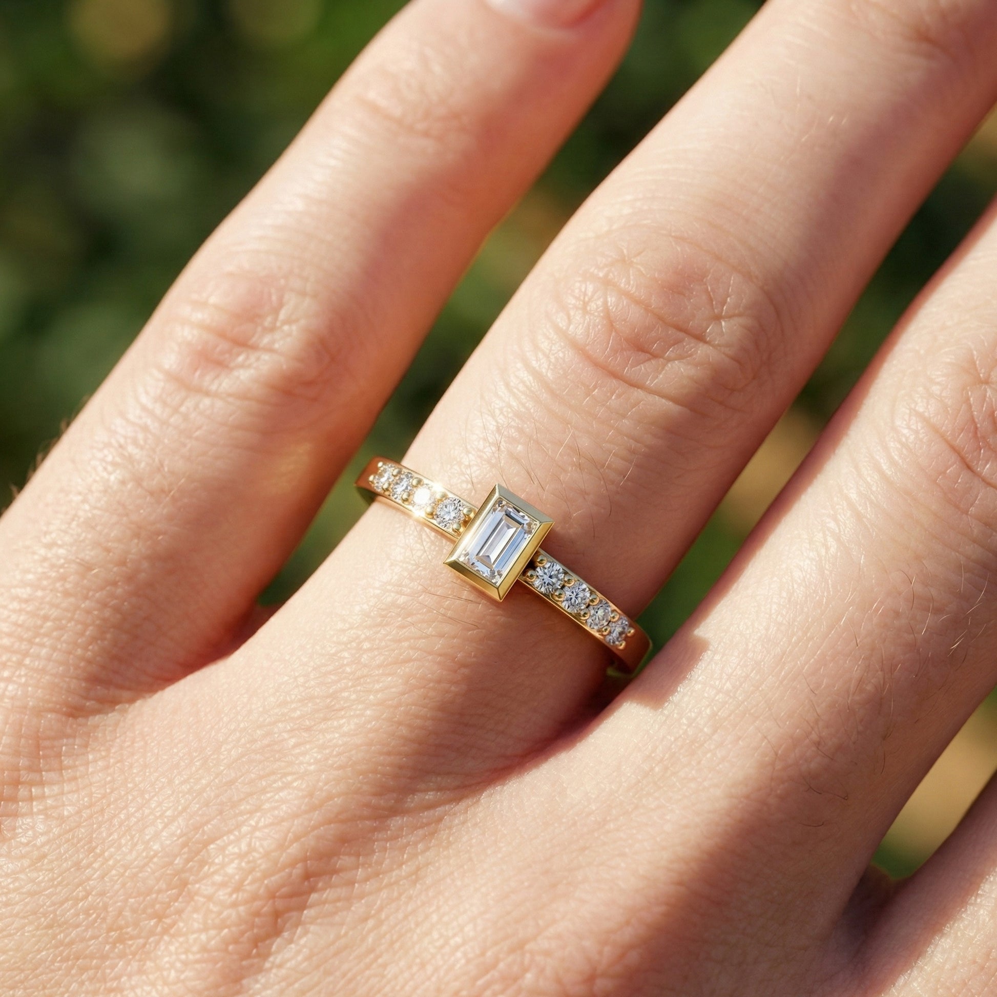 Art Deco Baguette Stacker Wedding Ring in 14K Solid Gold, 0.09 TCW Baguette/Round Cut Lab Created Diamonds, Birthday Gift For Her, Christmas Gift