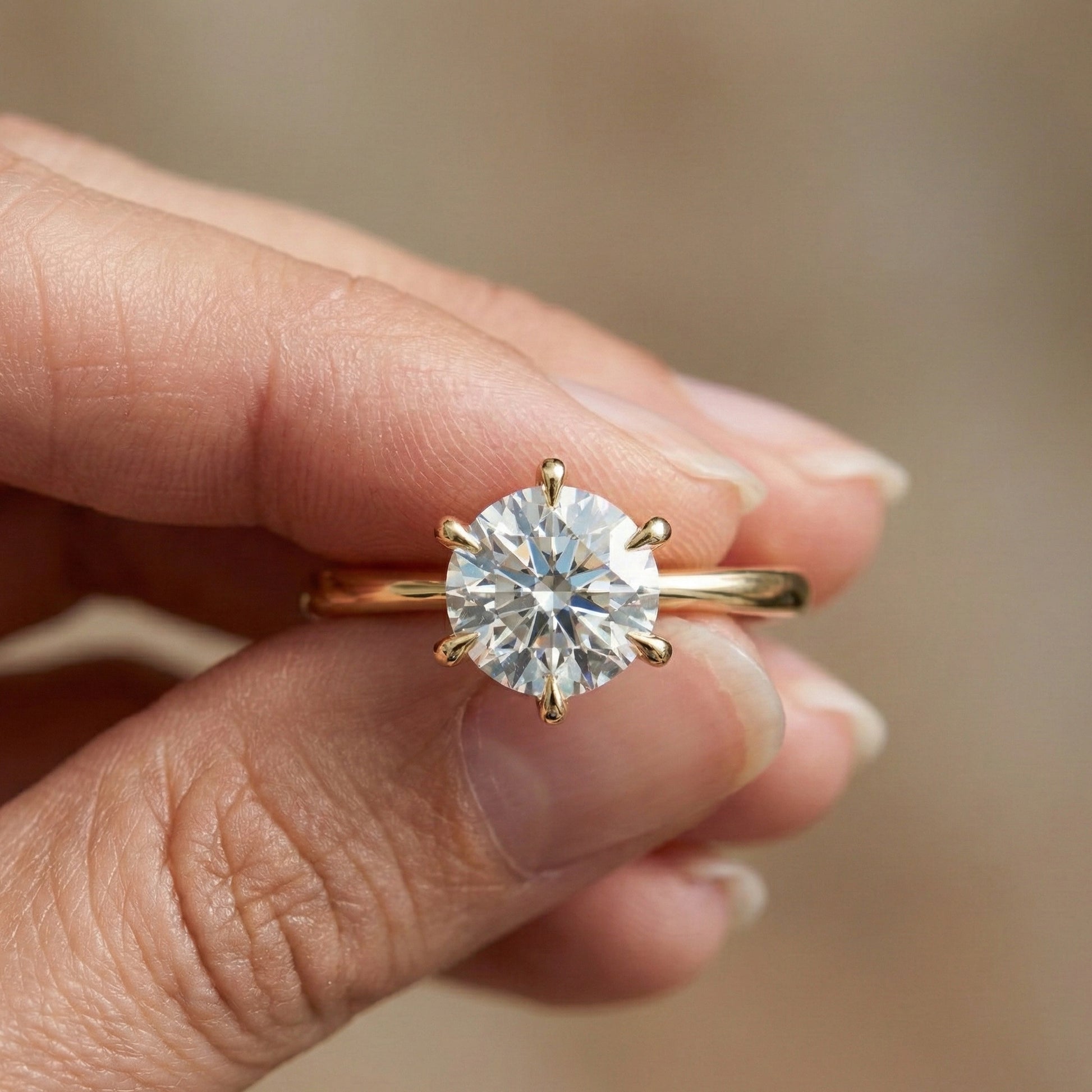 Classic Cathedral Shank Six-Prong Solitaire Engagement Ring 14k Solid Gold, 1.00 CT Round Cut Lab Diamonds, Bridal Ring for Women