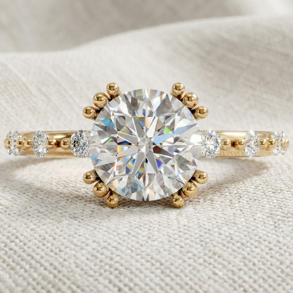 Modern Solitaire Pavé Engagement Ring in 14k Solid Gold, 1.00 CT Round Cut Lab Diamond, Promise Ring, Wedding Gift for Her, Everyday Jewelry