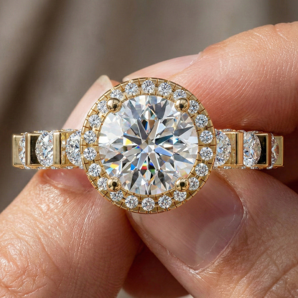 Dazzling Halo Style Engagement Ring in 14K Solid Gold, 2.42 TCW Round Cut Lab Created Diamonds, Wedding Gift for Her, Bridal Jewelry