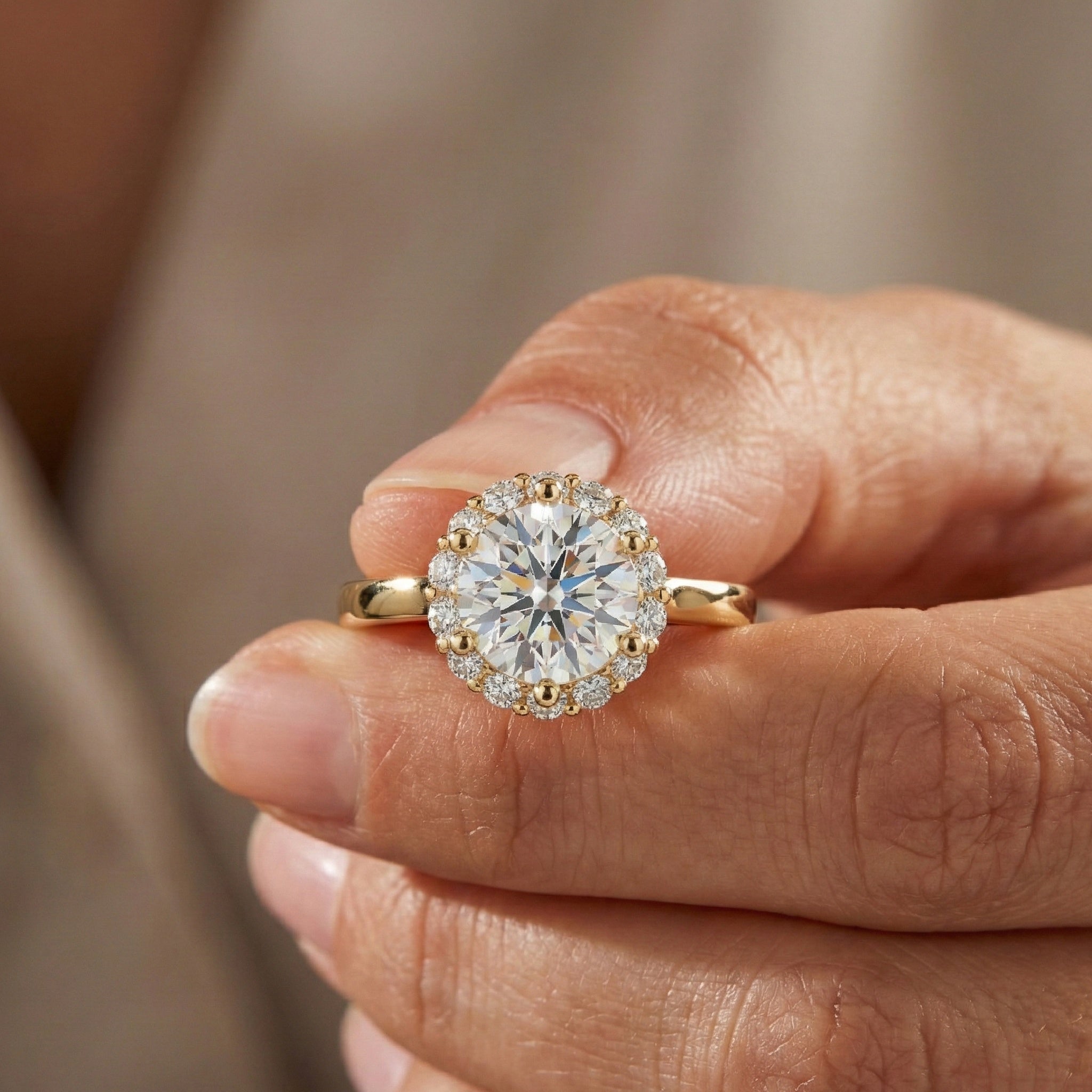 Dainty Round Halo Engagement Ring in 14K Solid Gold, 1.00 CT Round Cut Lab Created Diamond, Proposal Gift for Her