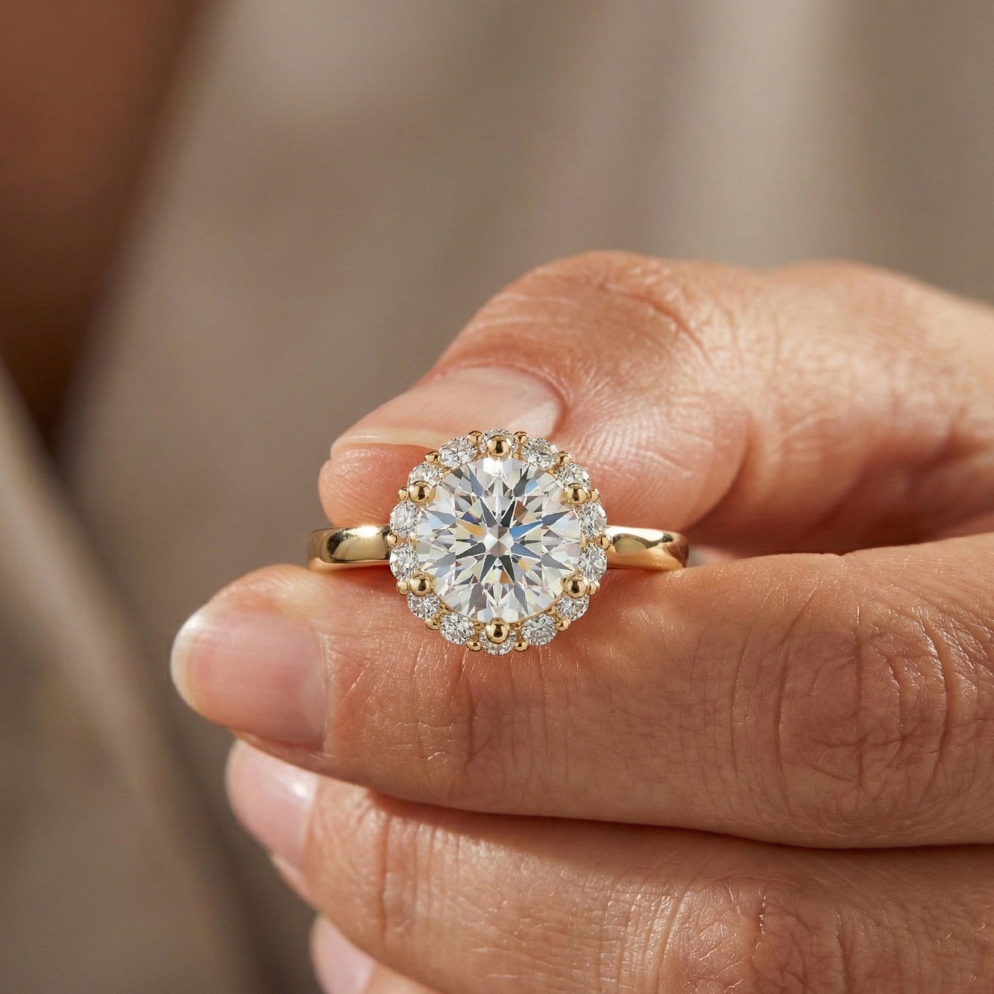 Dainty Round Halo Engagement Ring in 14K Solid Gold, 1.00 CT Round Cut Lab Created Diamond, Proposal Gift for Her