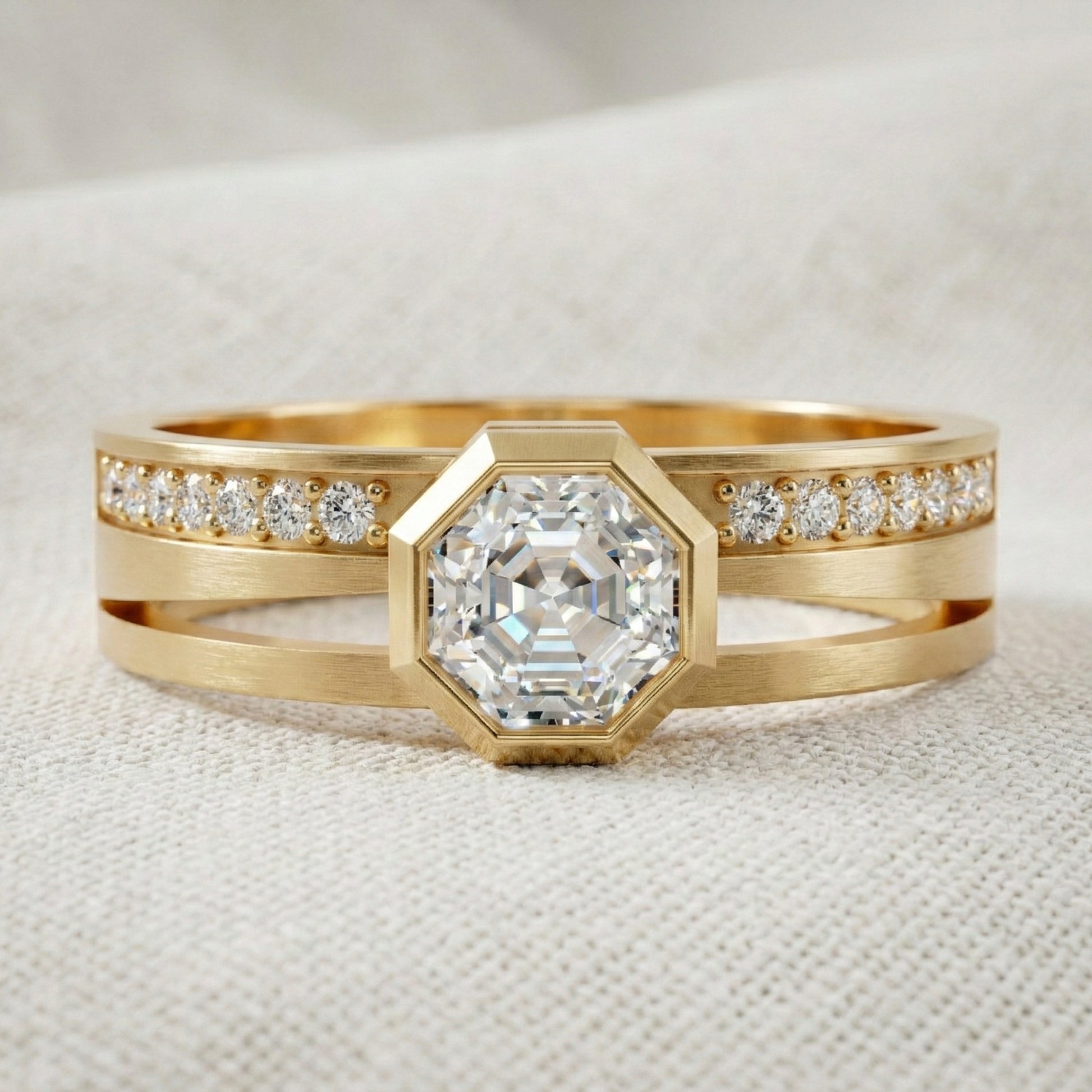 Octagon Bezel Style Split Shank Pavé Men's Engagement Ring in 14k Solid Gold, 0.50 CT Octagon Cut Lab Grown Diamond, Everyday Wedding Gift For Him