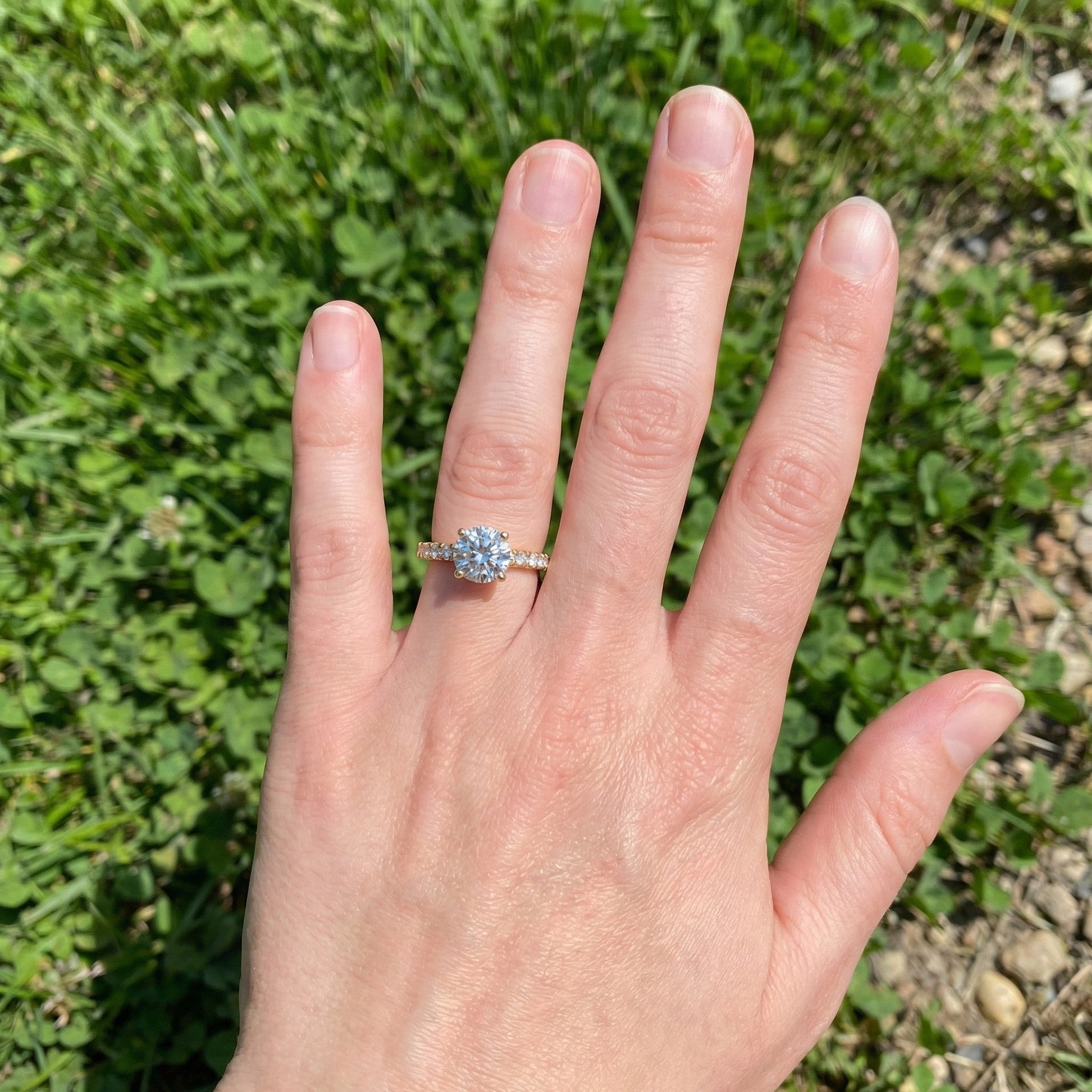 Classic Pavé Solitaire Engagement in 14K Solid Gold, 0.35 CT Round Cut Lab Created Diamond, Handmade Bridal Jewelry, Engagement Gift for Her