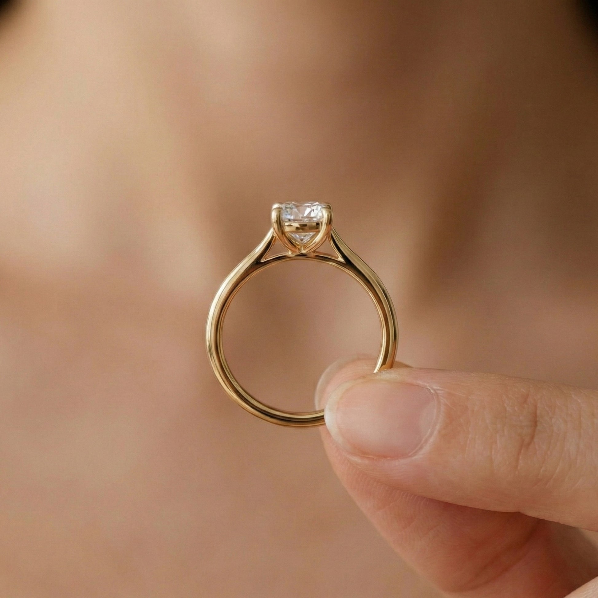 Classic Round Solitaire with Cathedral Setting Engagement Ring in 14k Solid Gold, Traditional Solitaire Wedding Ring, Anniversary Gift for Wife, Everyday Jewelry