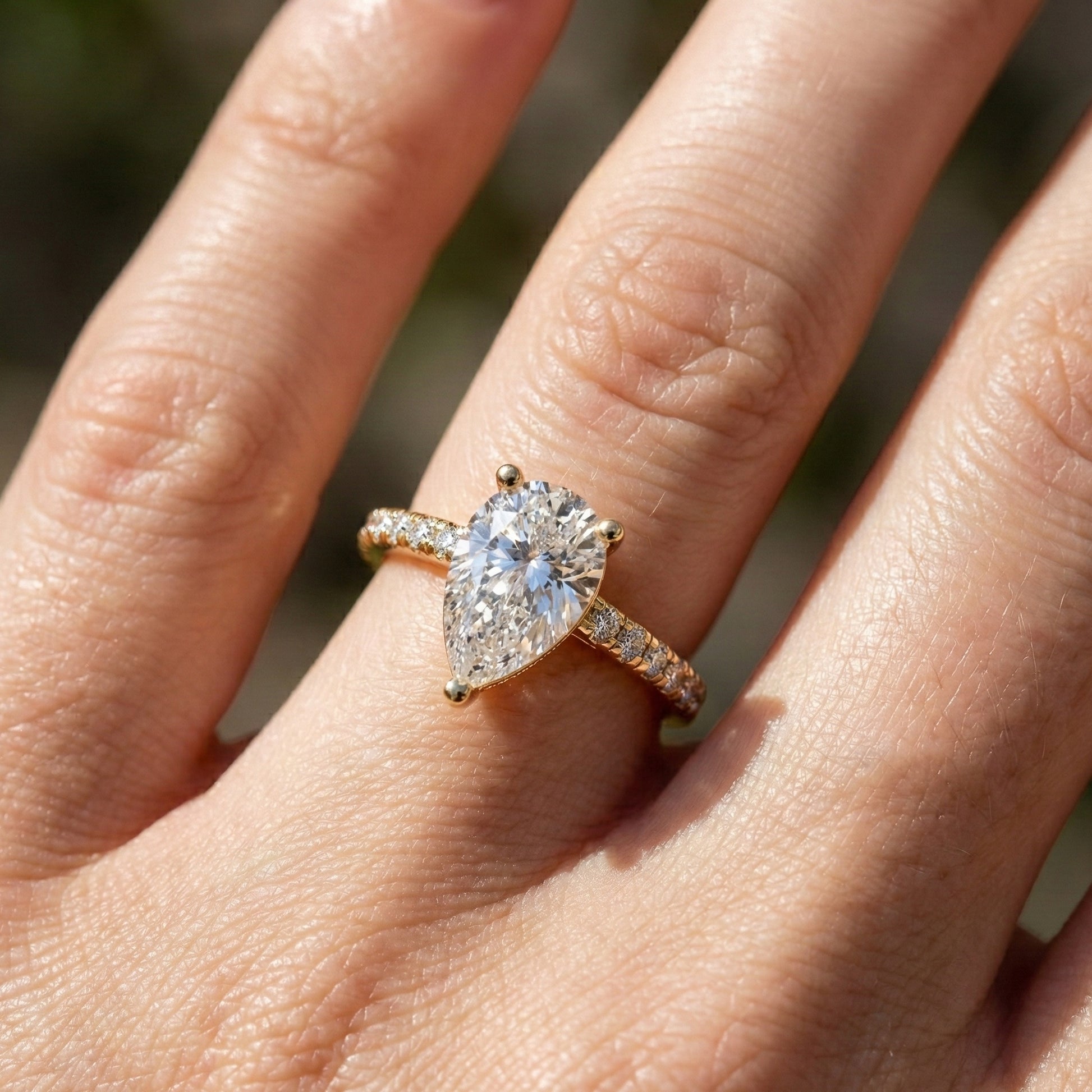 Dainty Pear Solitaire Pavé Engagement Ring in 14K Solid Gold, 1.50 CT Pear Cut Lab Grown Diamond, Proposal Jewelry, Anniversary Gift For Her