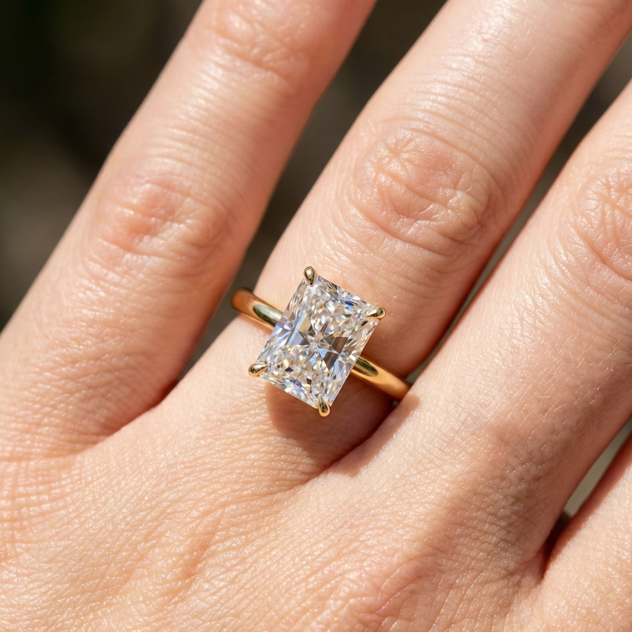 Elegant Hidden Halo Engagement Ring in 14K Solid Gold, 3.50 CT Radiant Cut Lab Created Diamond, Handmade Jewelry, Birthday Gift For Her
