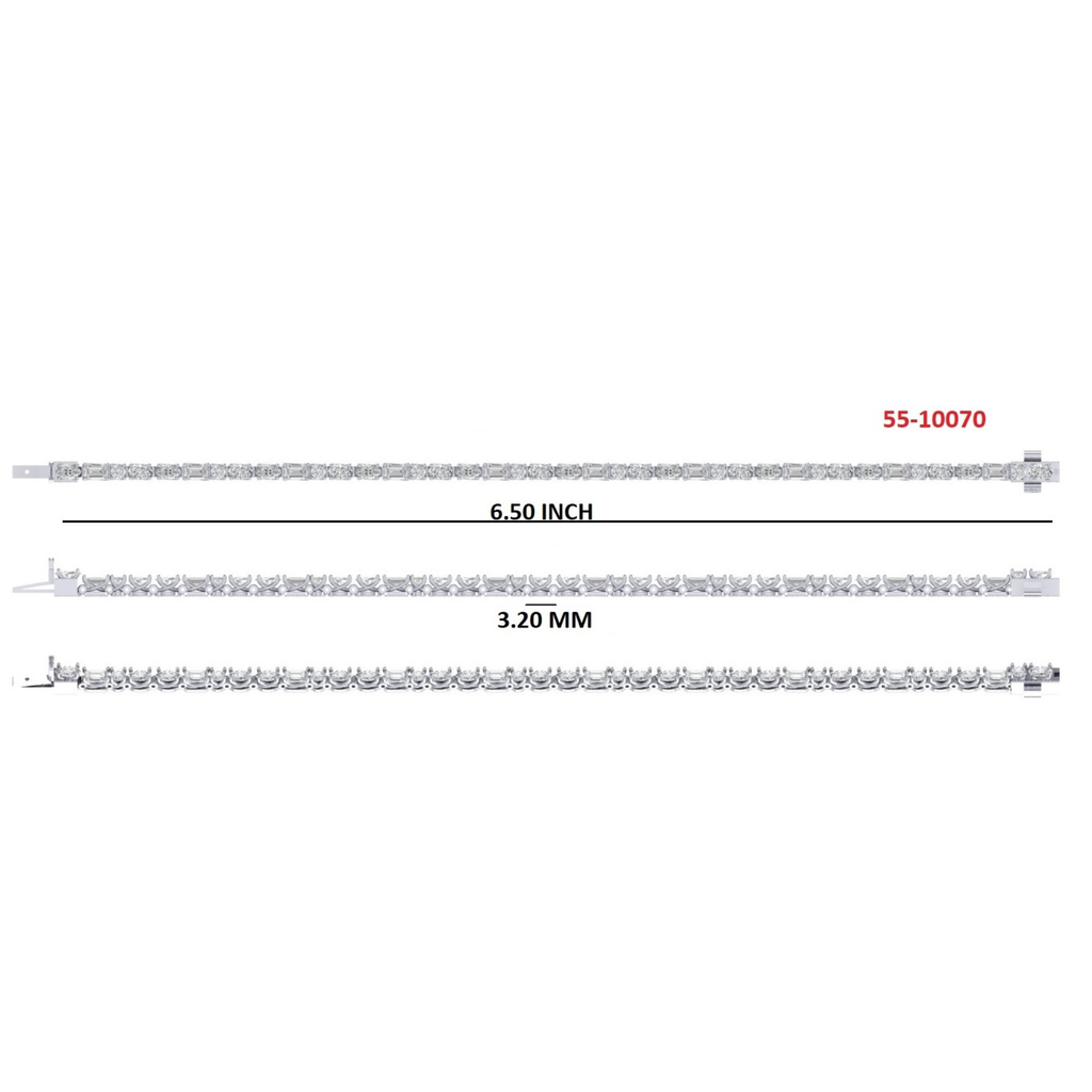 Platinum Alternating Mixed-Cut Diamond Tennis Bracelet (6.5")