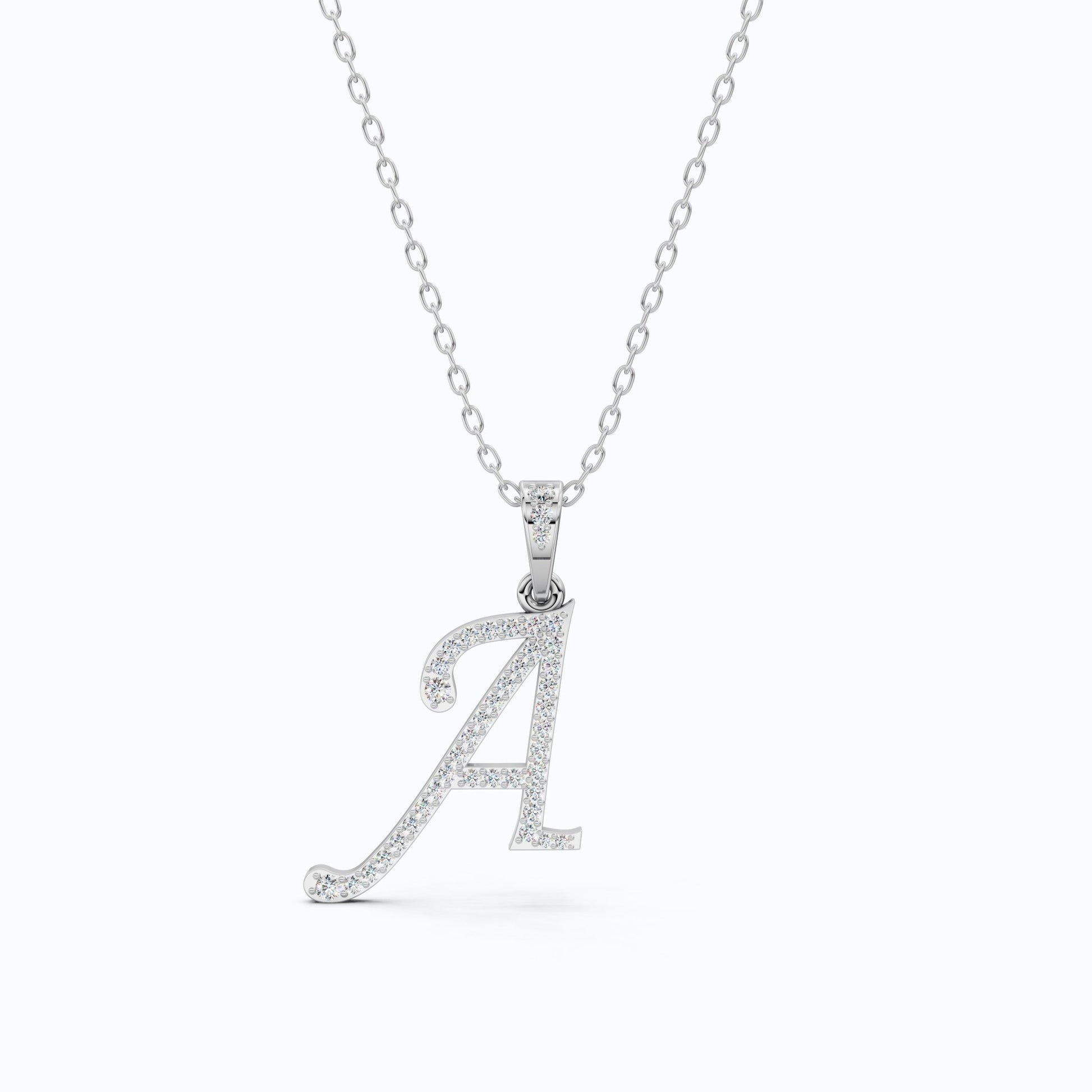 "A" Script Pavé Initial Pendant in Lab Diamond – 14k Solid Gold, Alphabet Jewelry For Him/Her, Handmade Jewelry, Birthday Gift - Shoora Designs