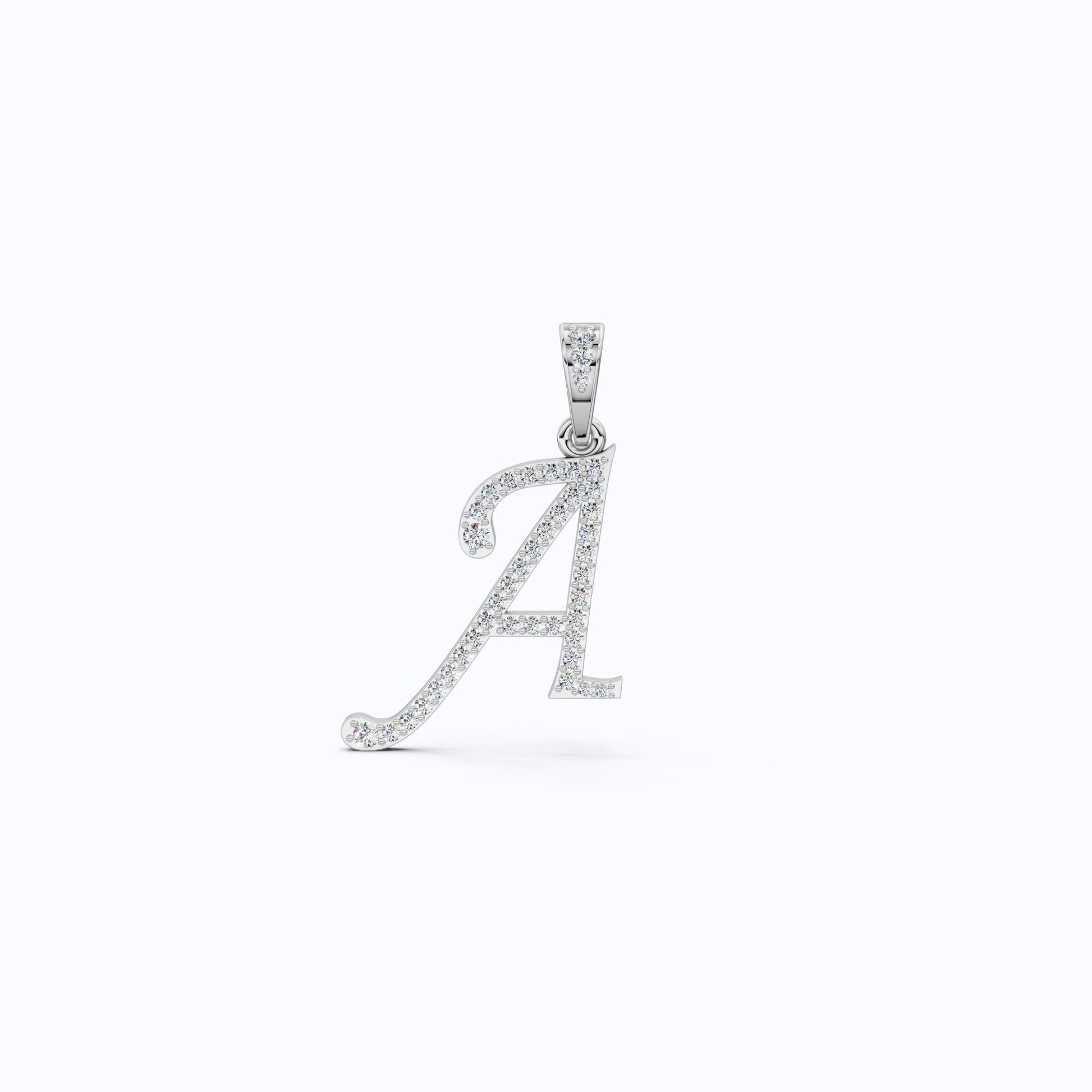 "A" Script Pavé Initial Pendant in Lab Diamond – 14k Solid Gold, Alphabet Jewelry For Him/Her, Handmade Jewelry, Birthday Gift - Shoora Designs